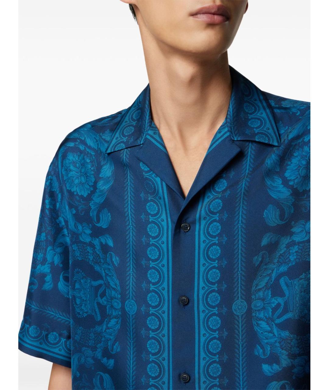 VERSACE Синяя шелковая кэжуал рубашка, фото 4