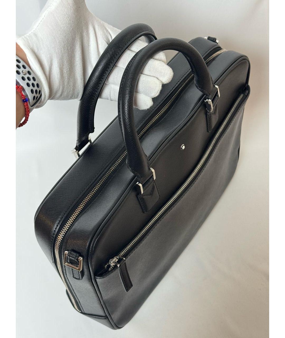 MONTBLANC Черный кожаный портфель, фото 4