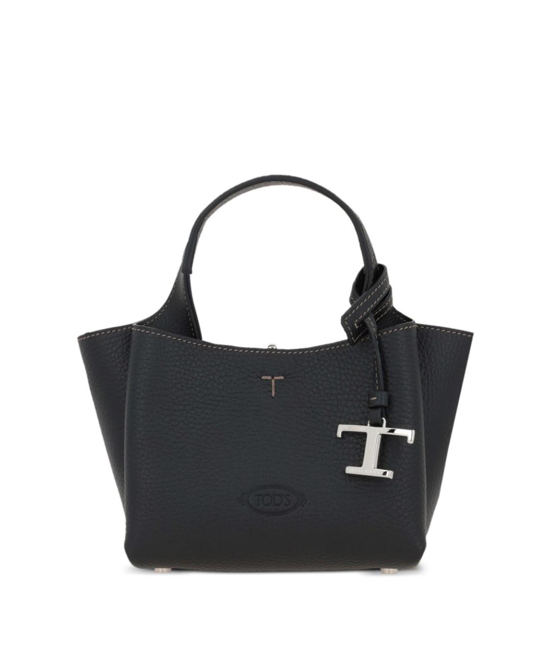 TOD'S Черная кожаная сумка тоут, фото 1