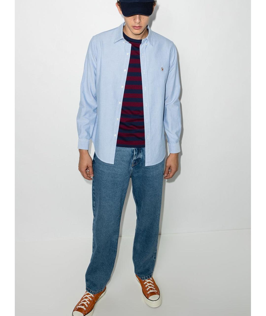 RALPH LAUREN Синяя хлопковая кэжуал рубашка, фото 5