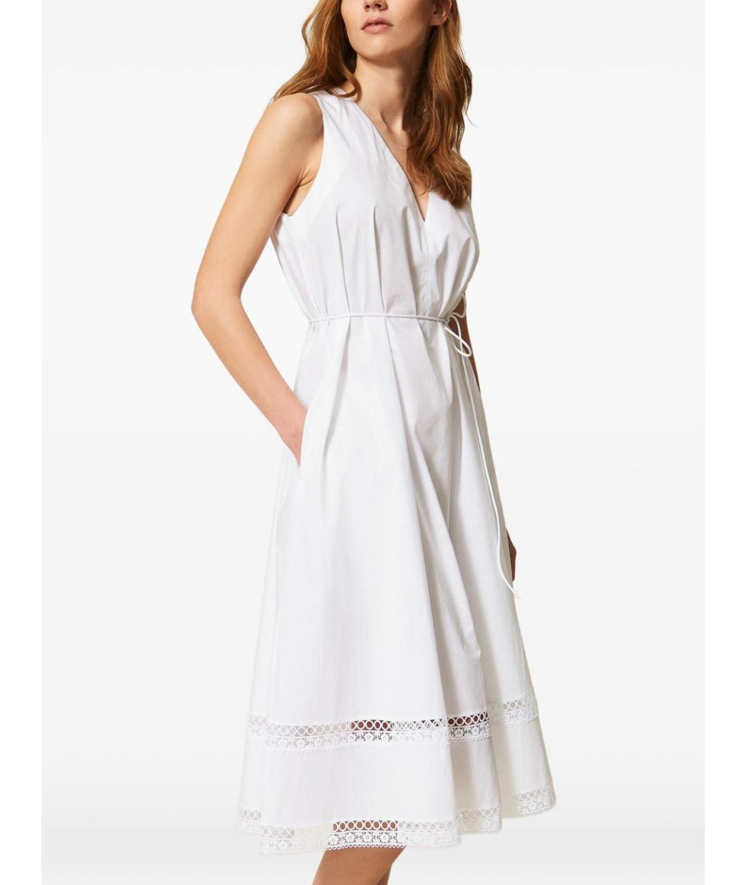 TWIN-SET Белый хлопковый сарафан, фото 5