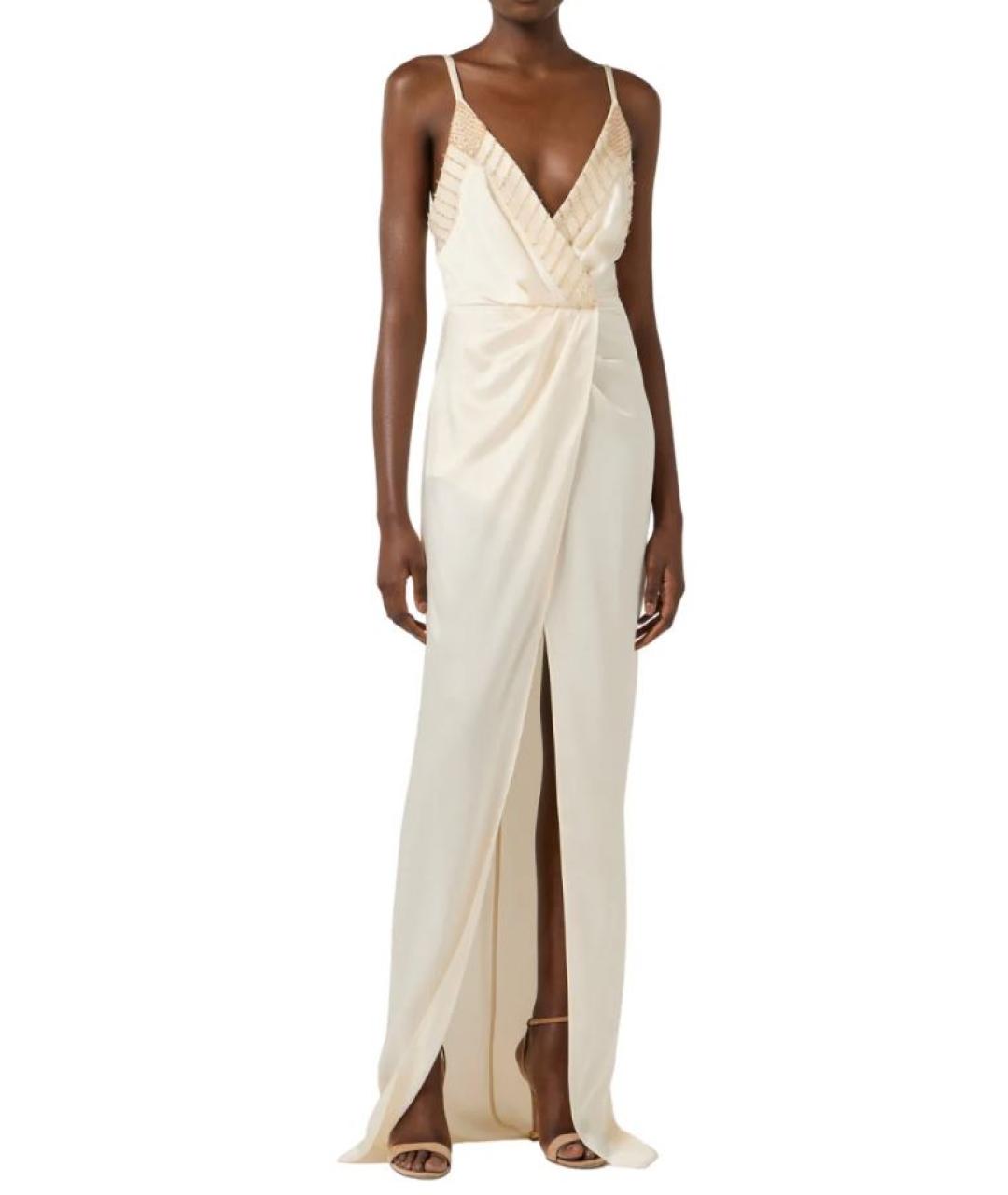 ELISABETTA FRANCHI Бежевое ацетатное вечернее платье, фото 2