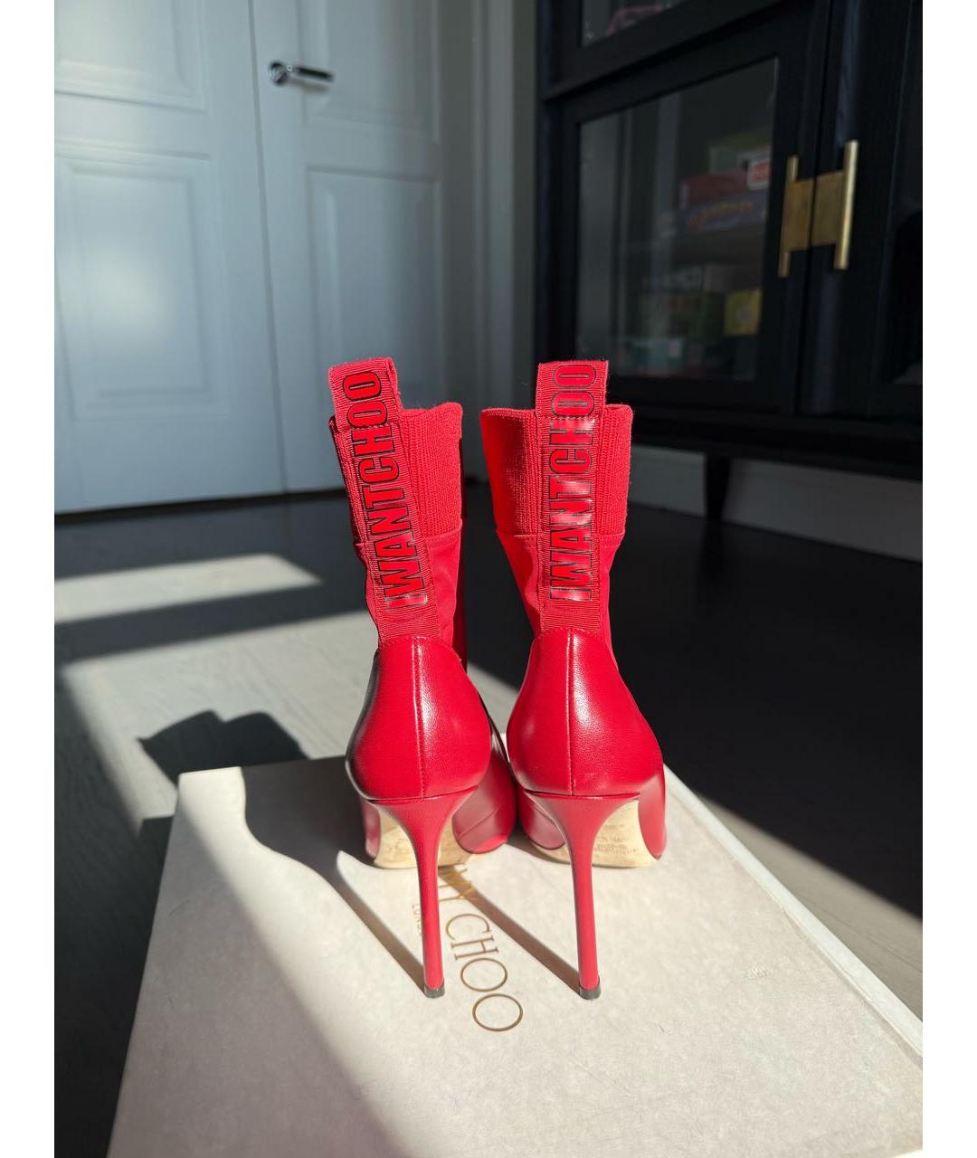 JIMMY CHOO Красные кожаные ботильоны, фото 4