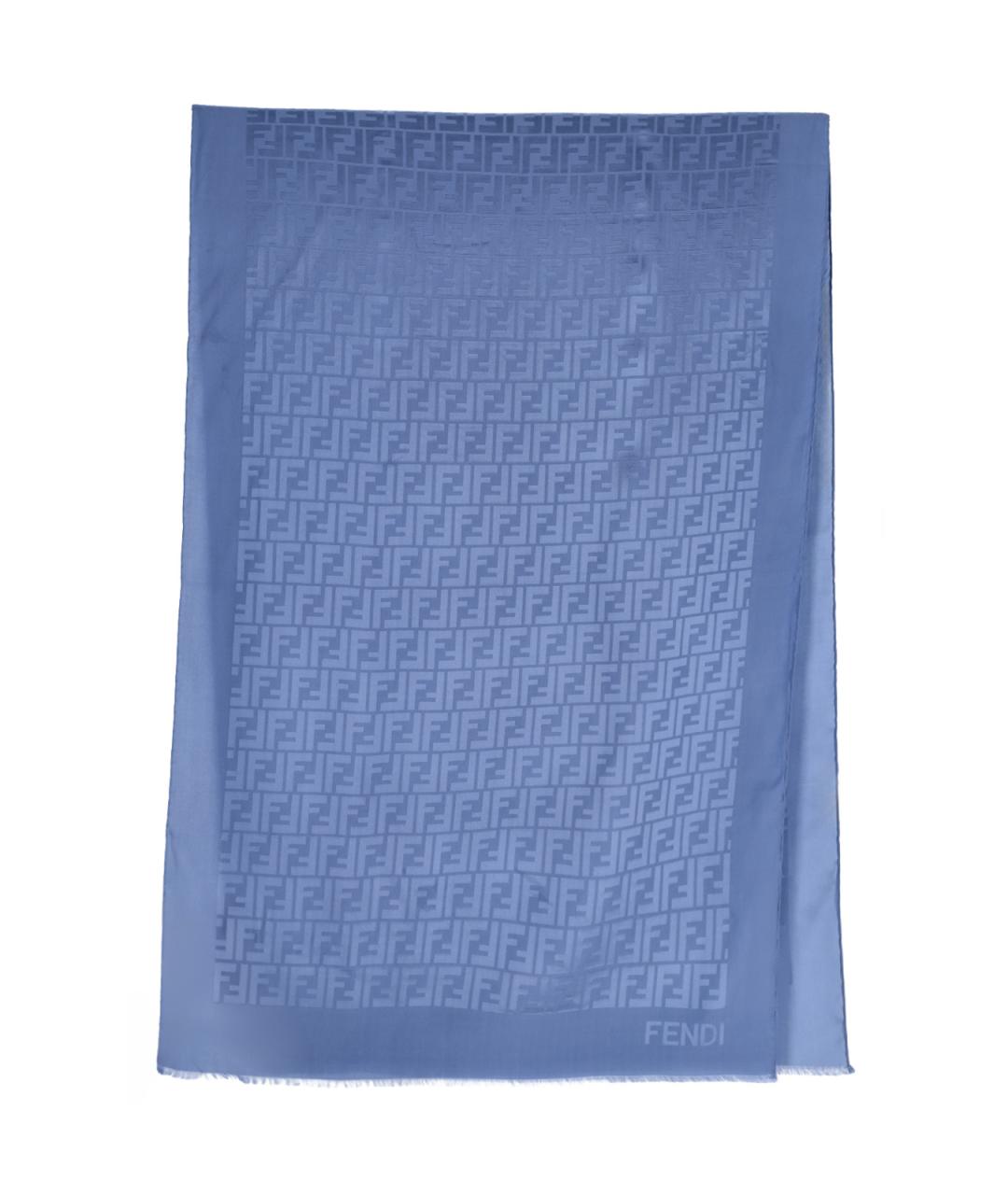 FENDI Синий шелковый шарф, фото 1