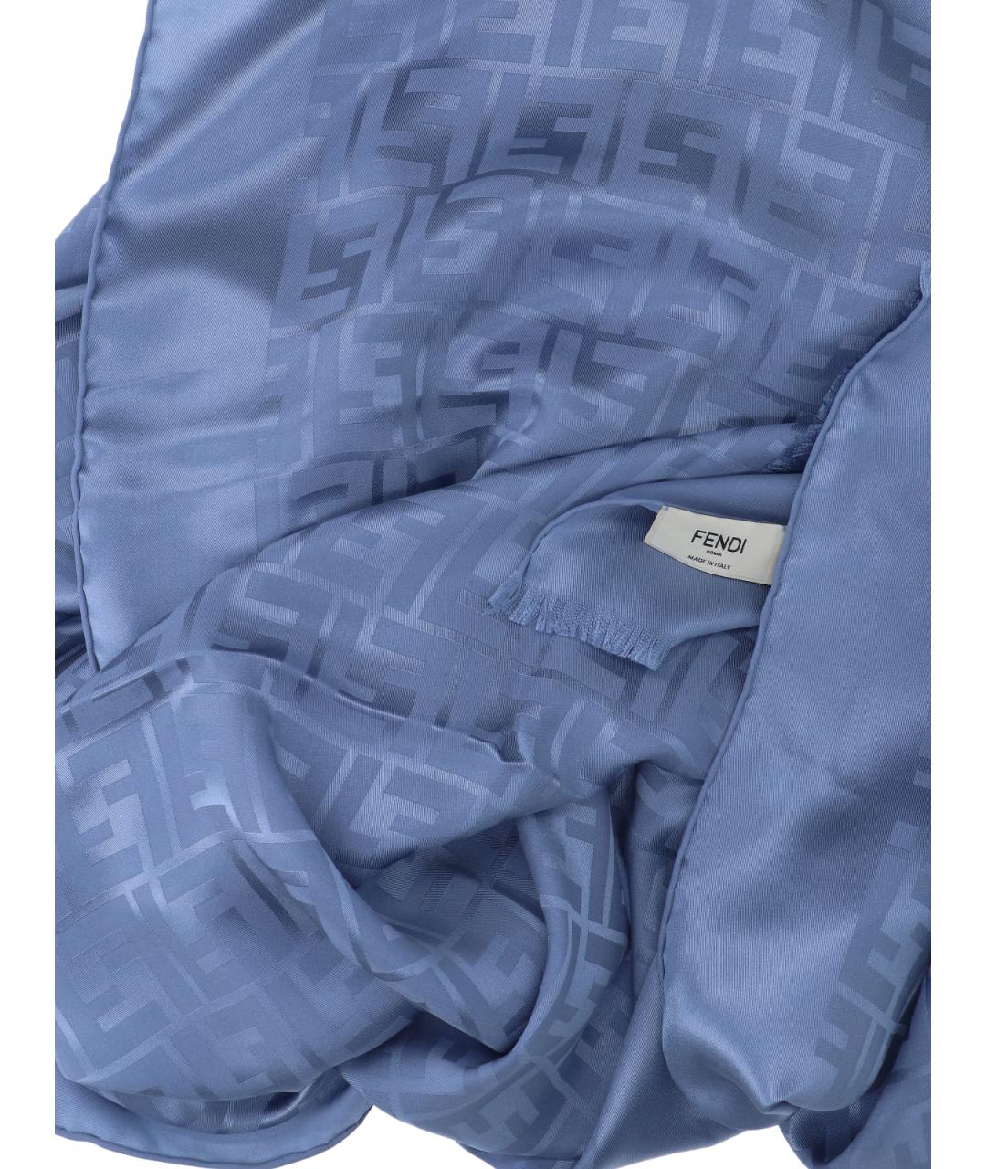 FENDI Синий шелковый шарф, фото 3