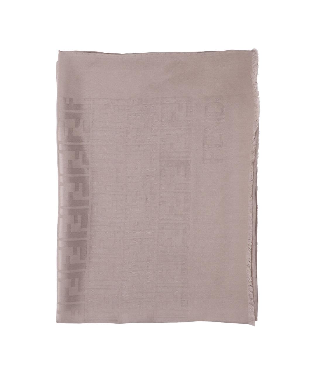 FENDI Бежевый шелковый шарф, фото 1