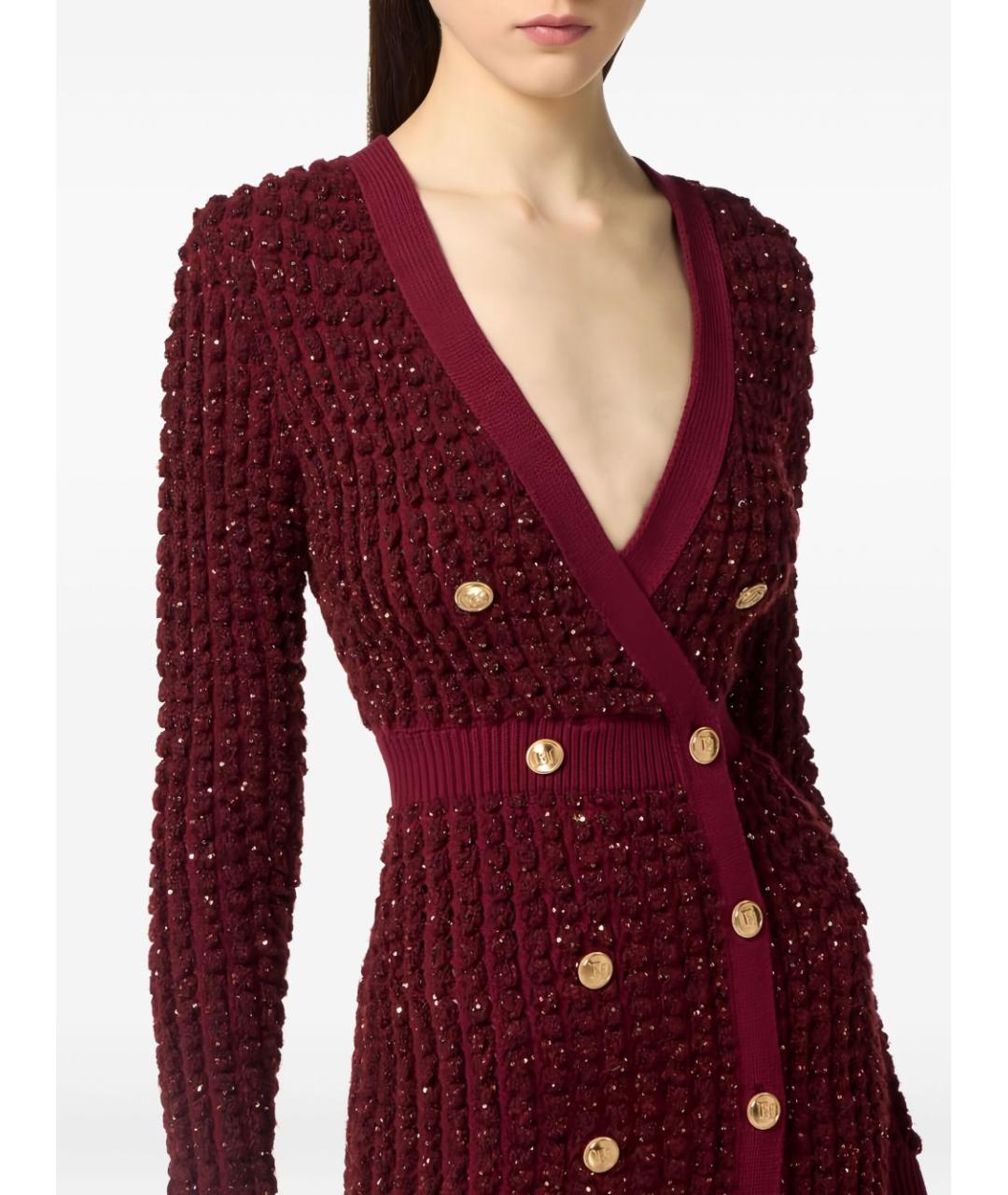 ELISABETTA FRANCHI Бордовое хлопковое повседневное платье, фото 4