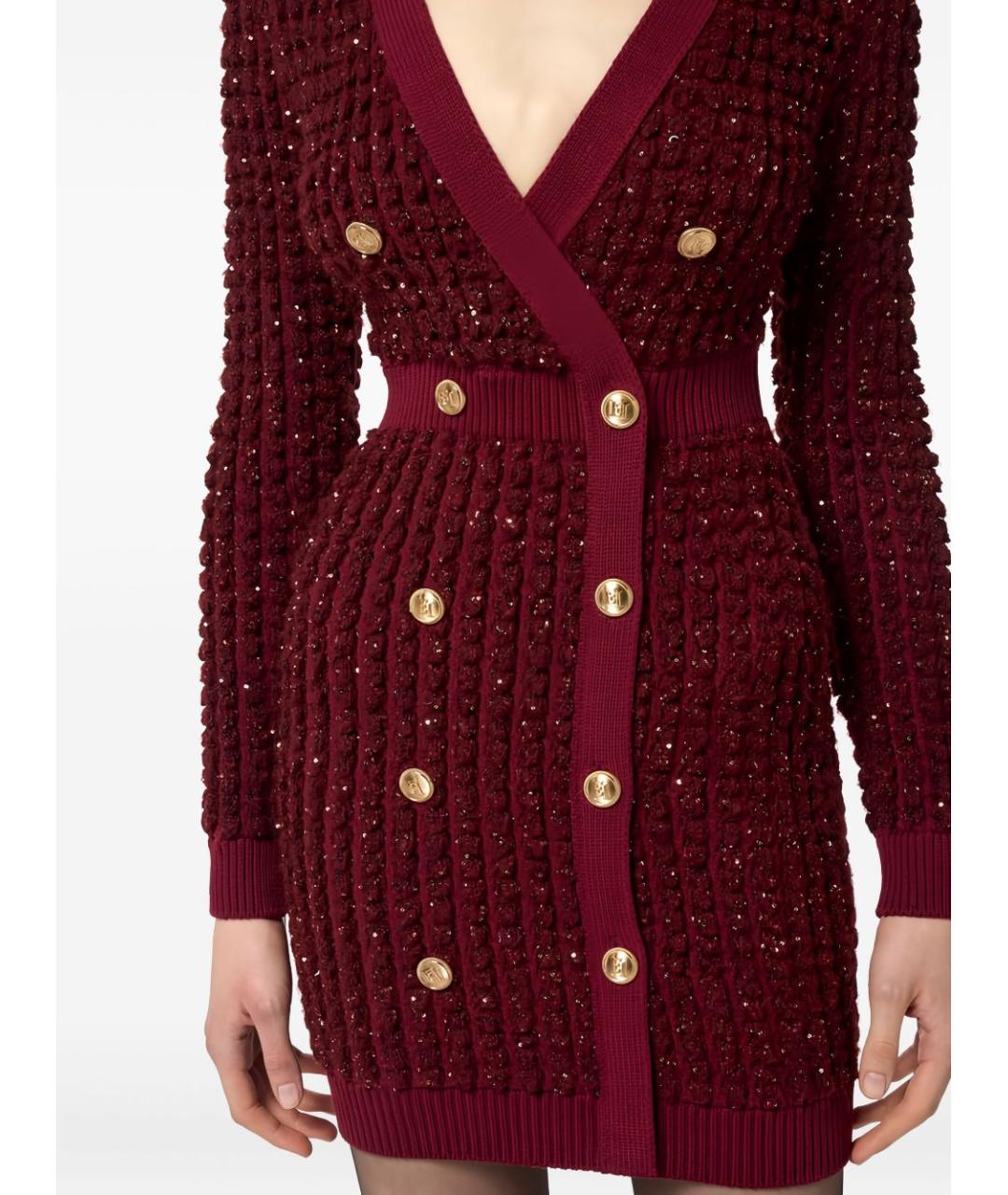 ELISABETTA FRANCHI Бордовое хлопковое повседневное платье, фото 5