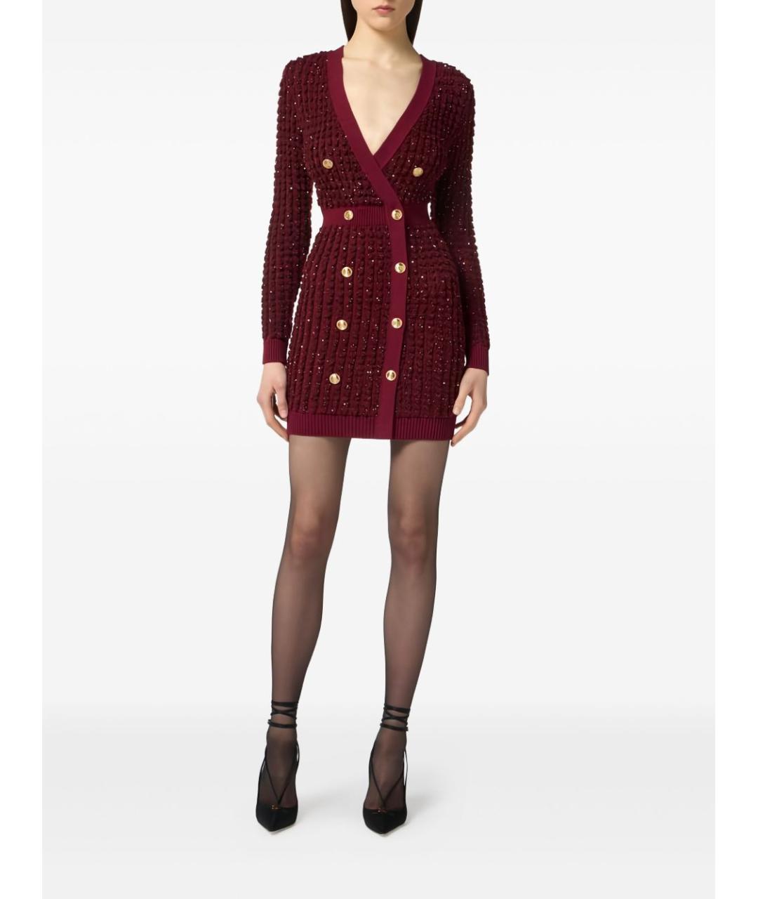 ELISABETTA FRANCHI Бордовое хлопковое повседневное платье, фото 2