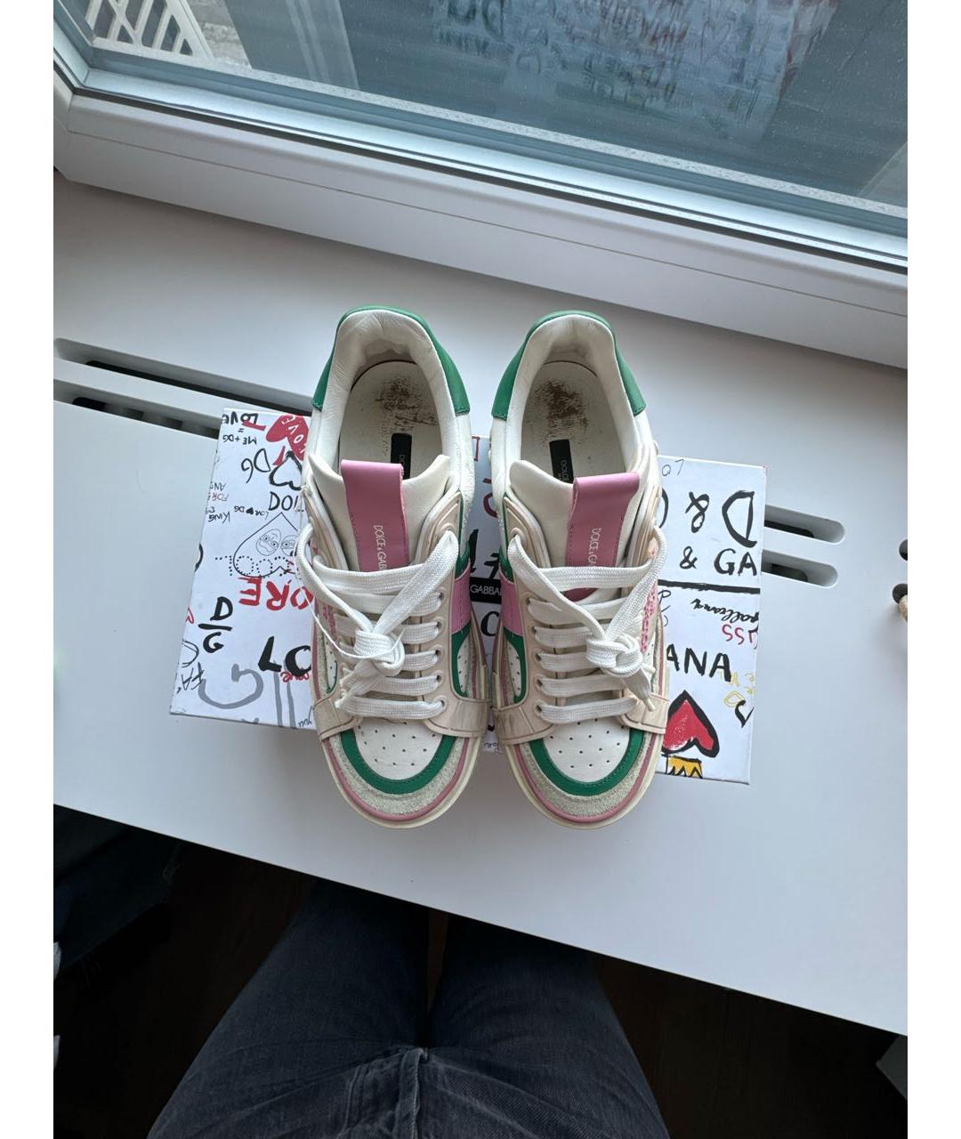 DOLCE&GABBANA Белые кожаные кеды, фото 3