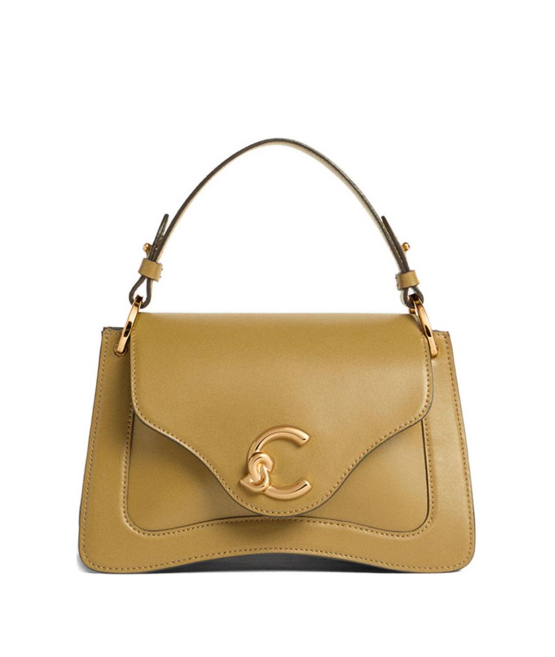 COCCINELLE Горчичная кожаная сумка с короткими ручками, фото 1