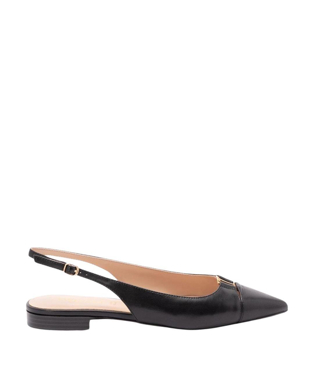 TWIN-SET Черные кожаные лодочки на низком каблуке, фото 1