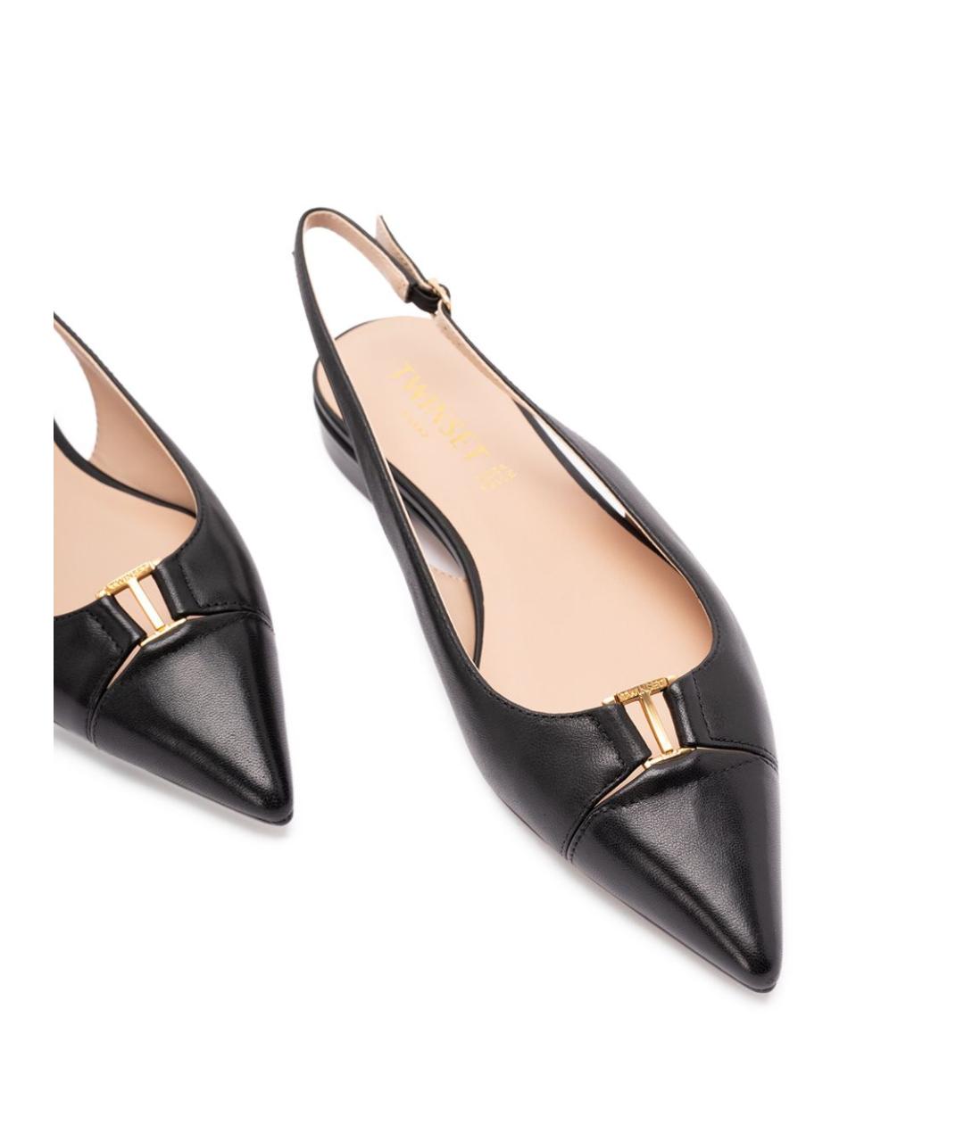 TWIN-SET Черные кожаные лодочки на низком каблуке, фото 2