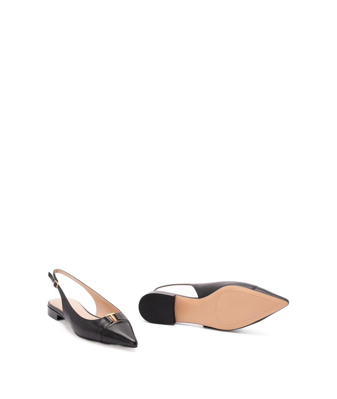 TWIN-SET Черные кожаные лодочки на низком каблуке, фото 3