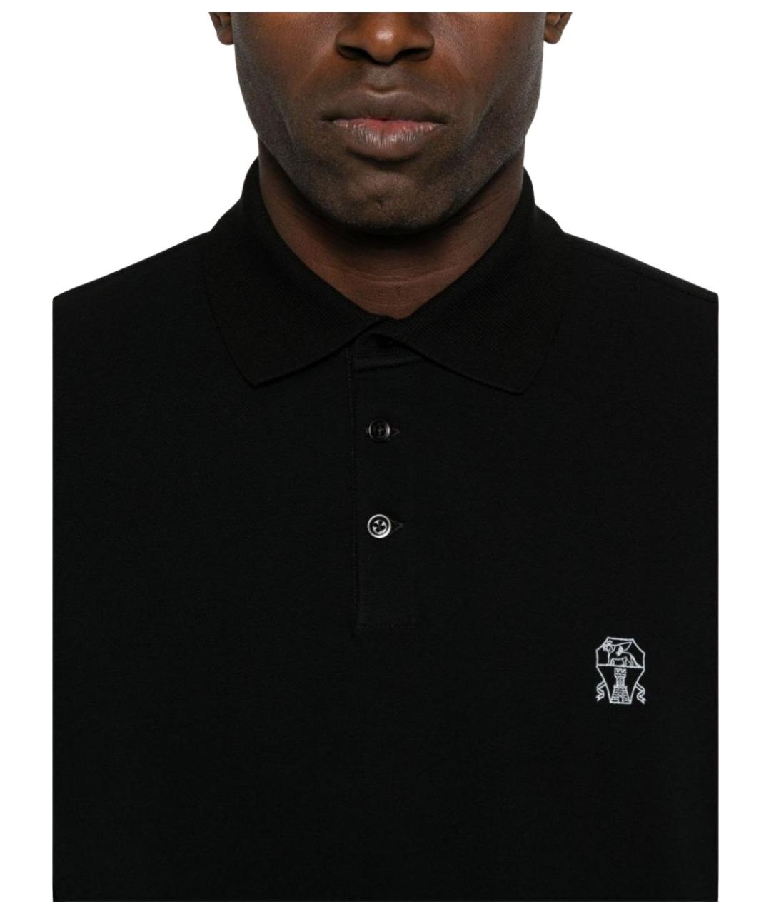 BRUNELLO CUCINELLI Черное поло с коротким рукавом, фото 2