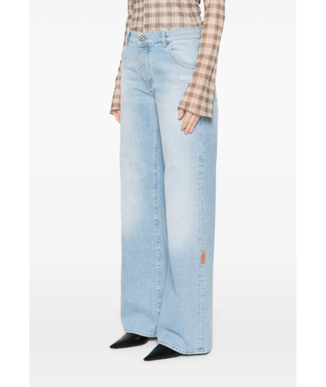 OFF-WHITE Голубые хлопковые прямые джинсы, фото 4