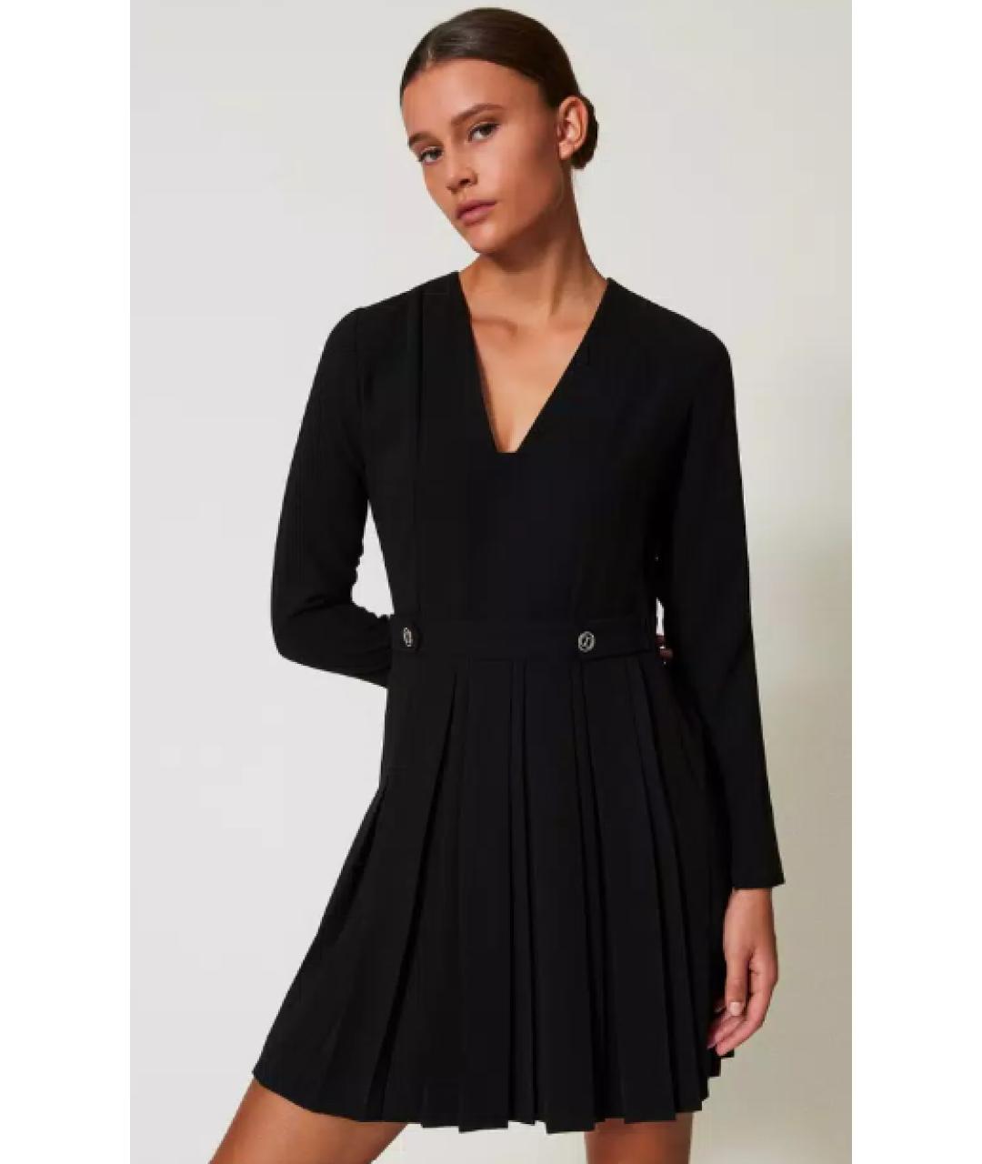 TWIN-SET Черное креповое повседневное платье, фото 4