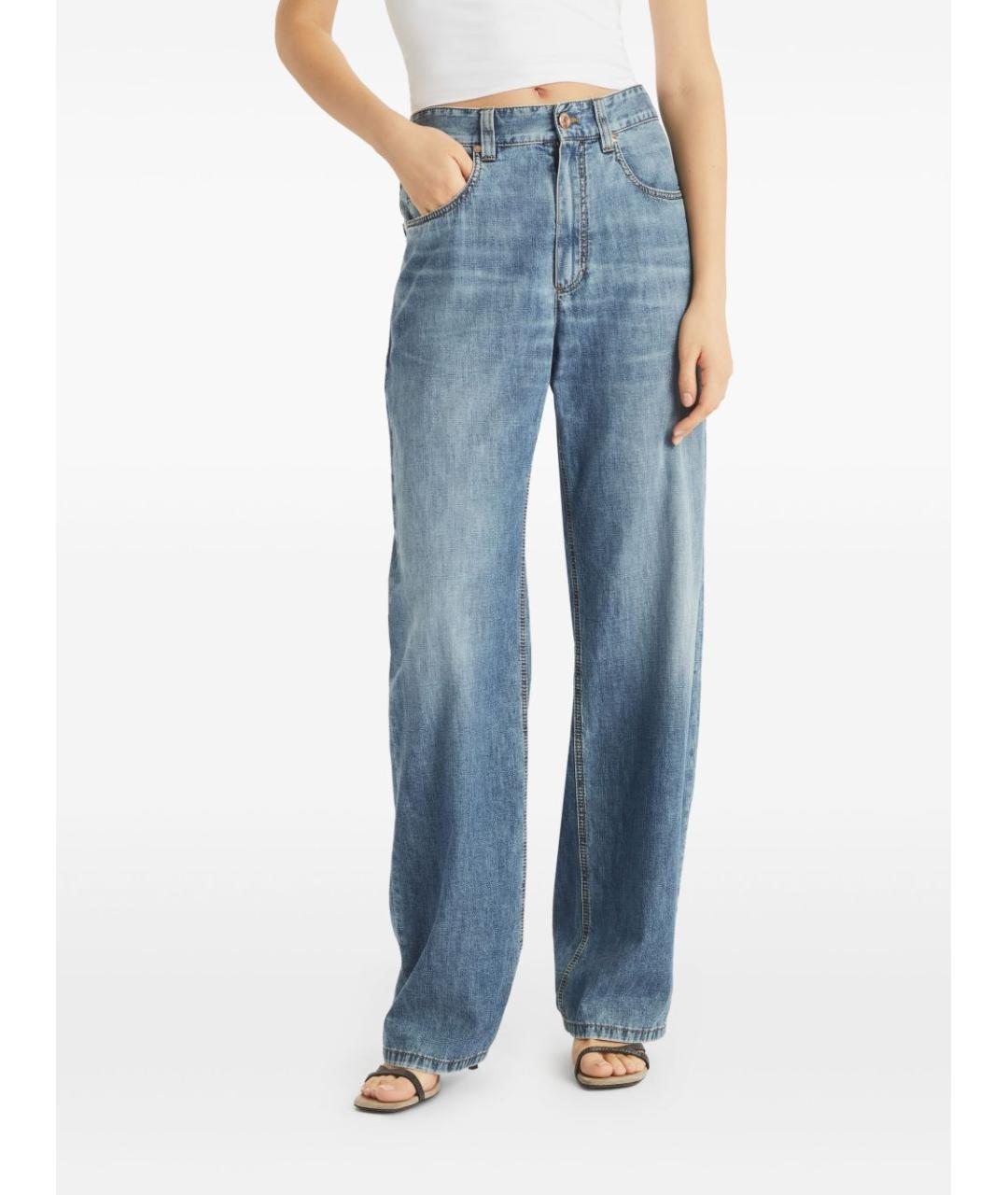 BRUNELLO CUCINELLI Голубые хлопковые прямые джинсы, фото 4