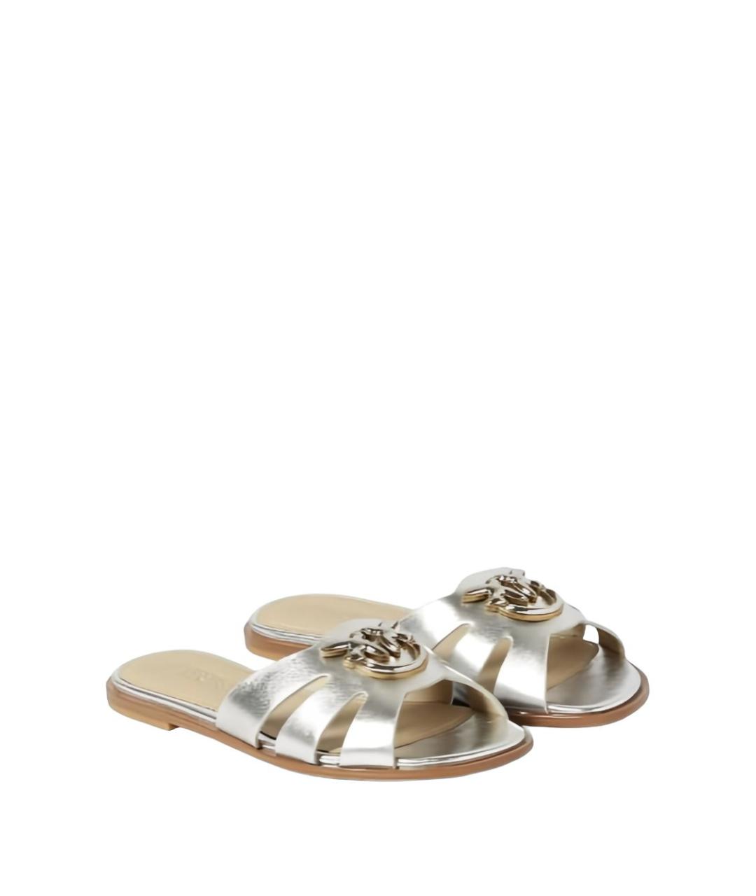 PINKO Серебряные кожаные шлепанцы, фото 4