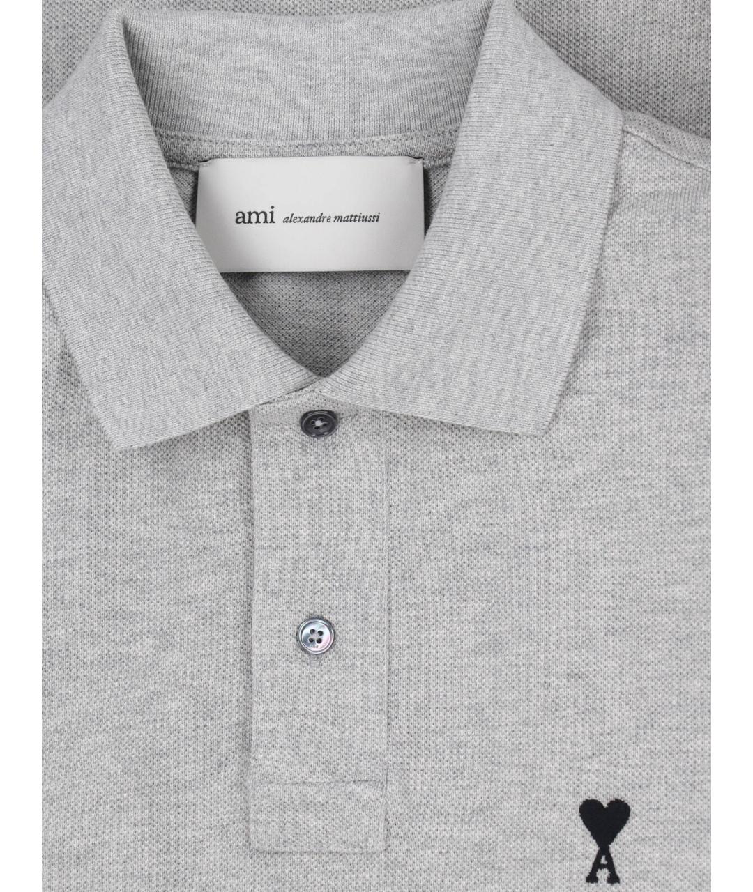 Ami Paris Серое хлопковое поло с коротким рукавом, фото 3