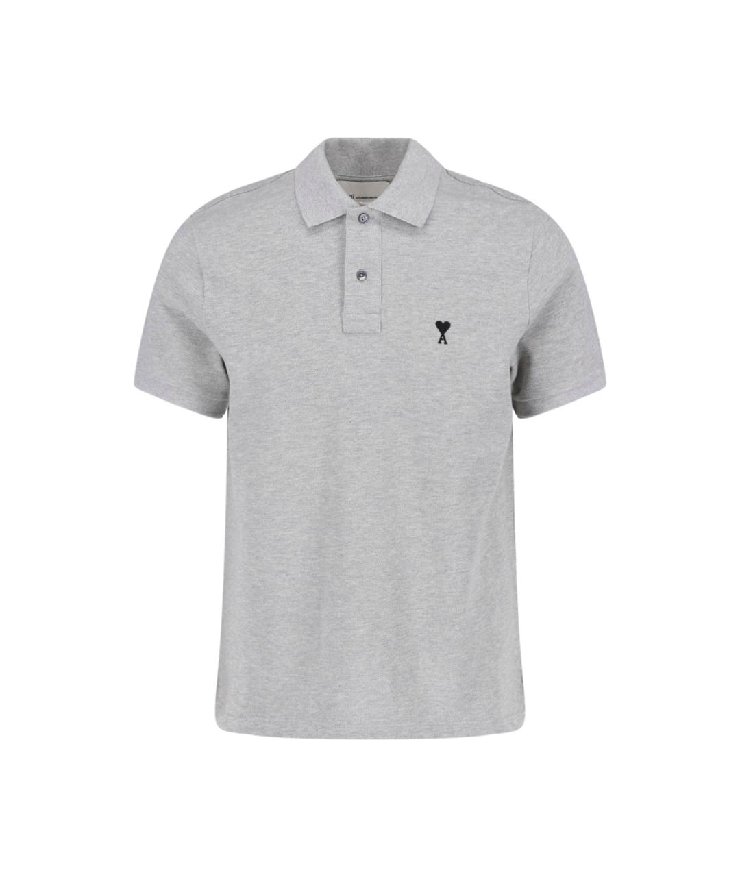 Ami Paris Серое хлопковое поло с коротким рукавом, фото 1