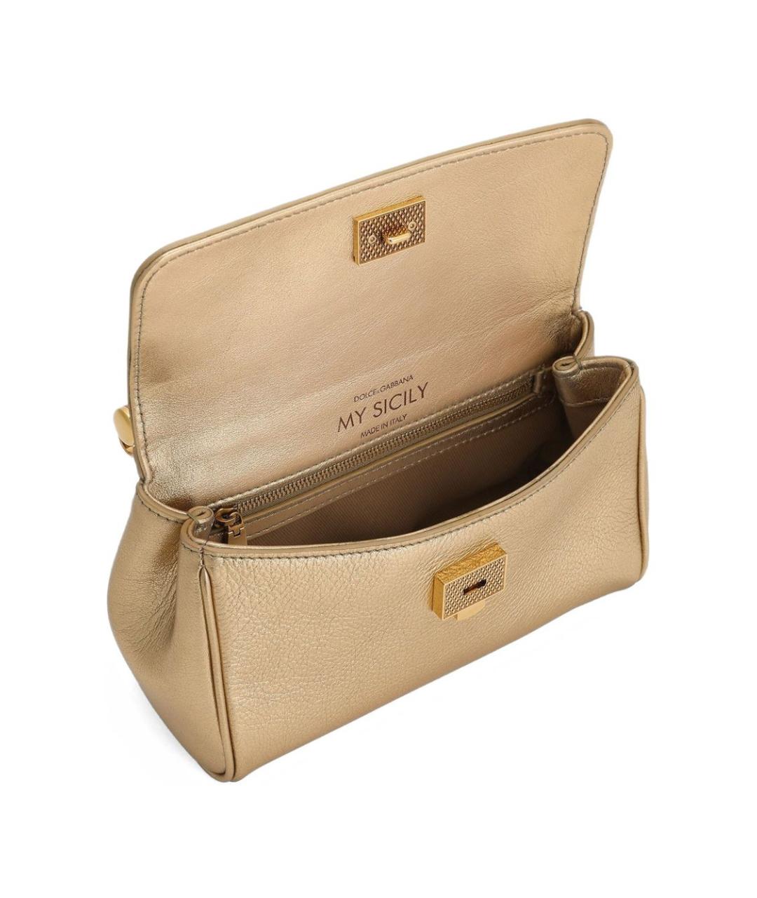 DOLCE&GABBANA Золотая кожаная сумка тоут, фото 3