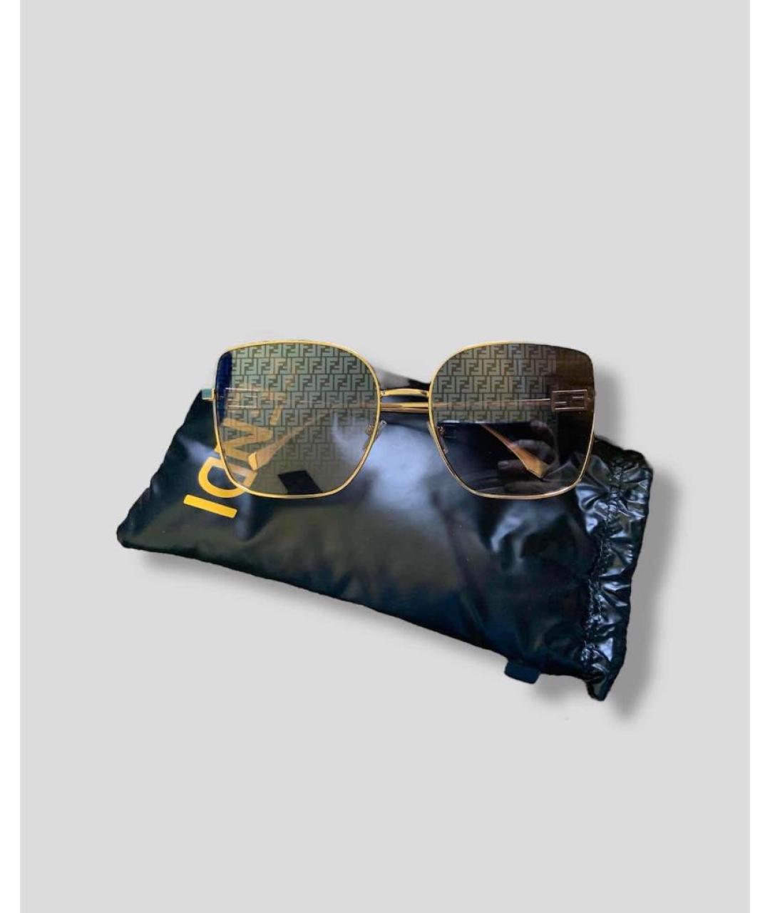 FENDI Золотые металлические солнцезащитные очки, фото 5