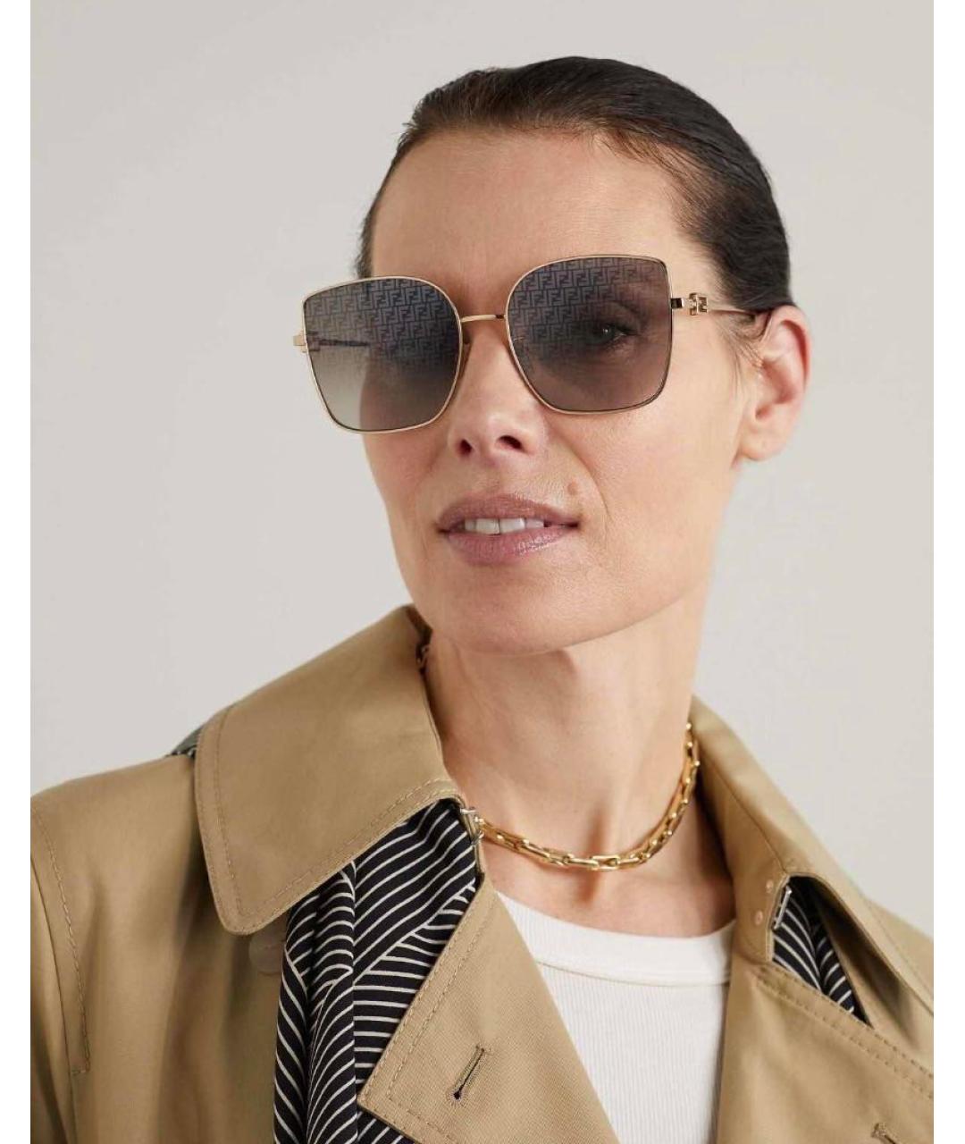 FENDI Золотые металлические солнцезащитные очки, фото 4