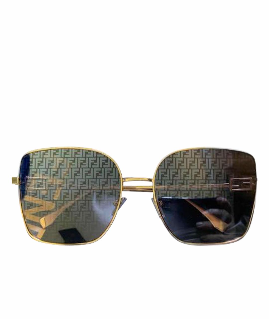 FENDI Золотые металлические солнцезащитные очки, фото 1