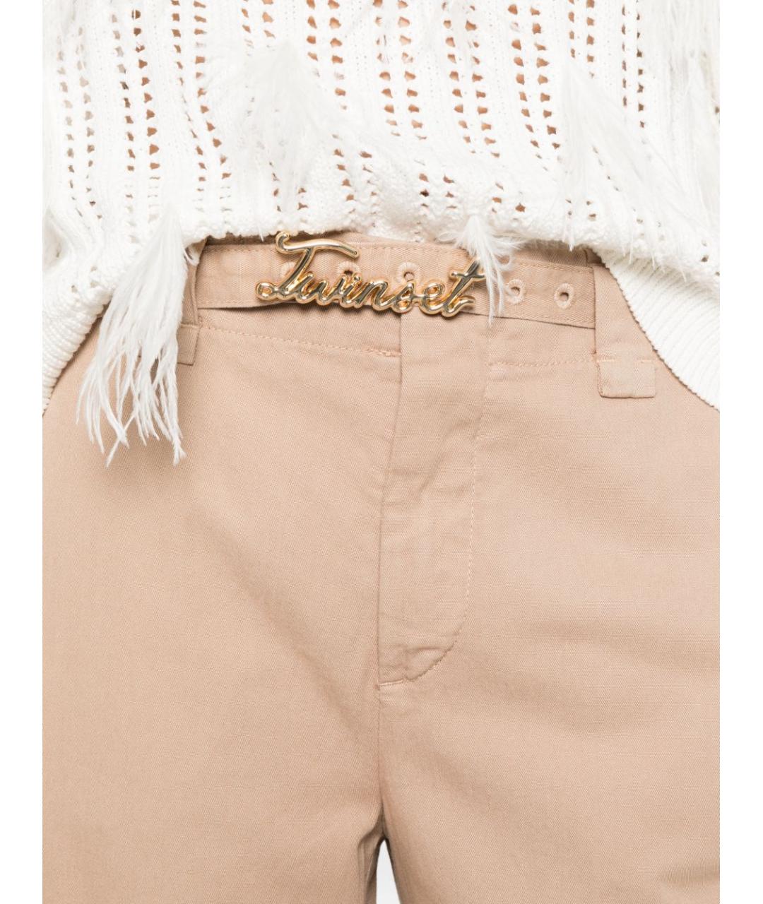 TWIN-SET Бежевые хлопковые прямые брюки, фото 4
