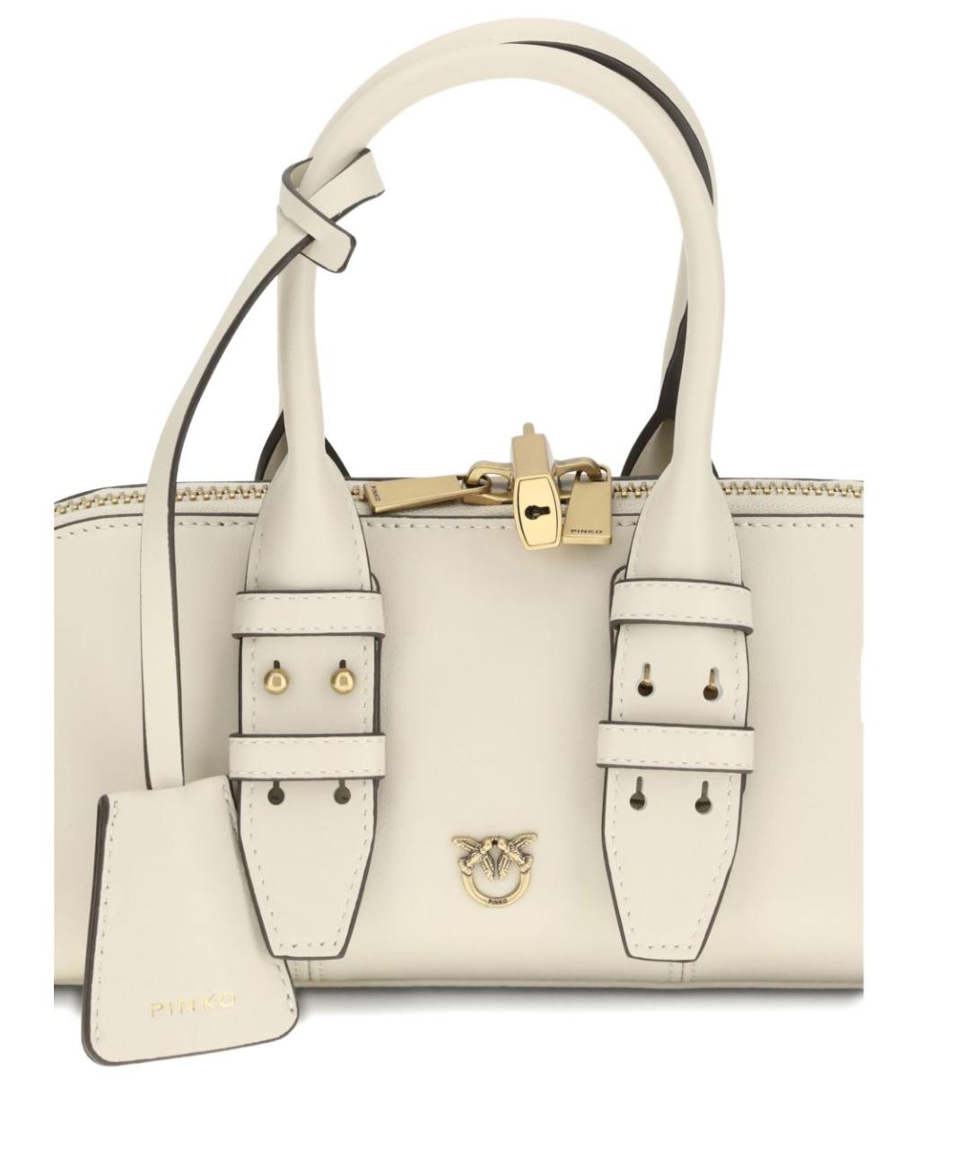 PINKO Белая кожаная сумка с короткими ручками, фото 4