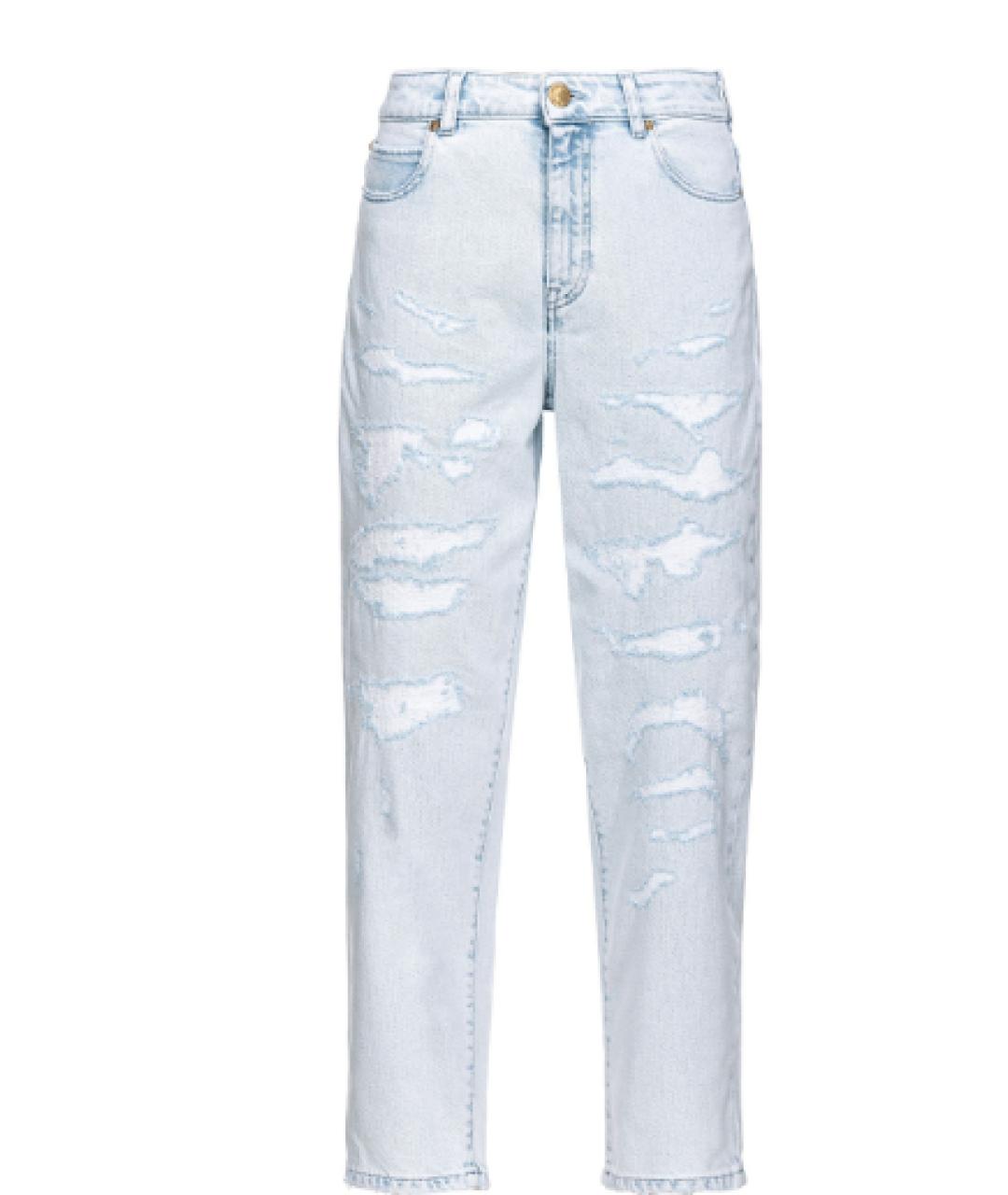 PINKO Голубые хлопко-полиэстеровые прямые джинсы, фото 4
