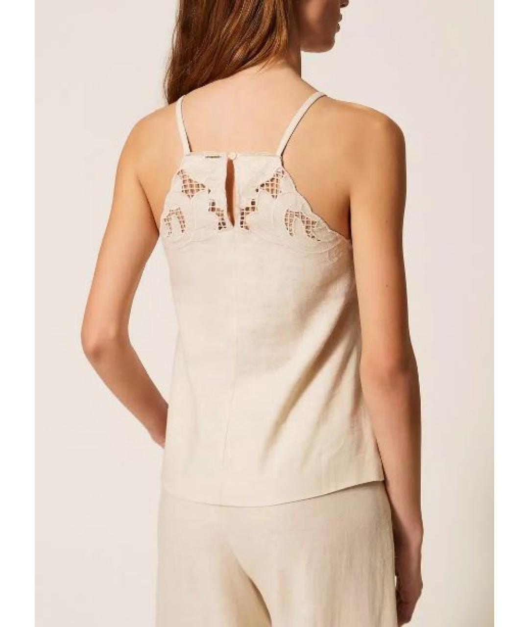 TWIN-SET Бежевая льняная блузы, фото 2