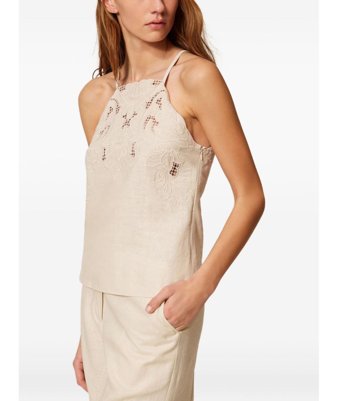 TWIN-SET Бежевая льняная блузы, фото 5