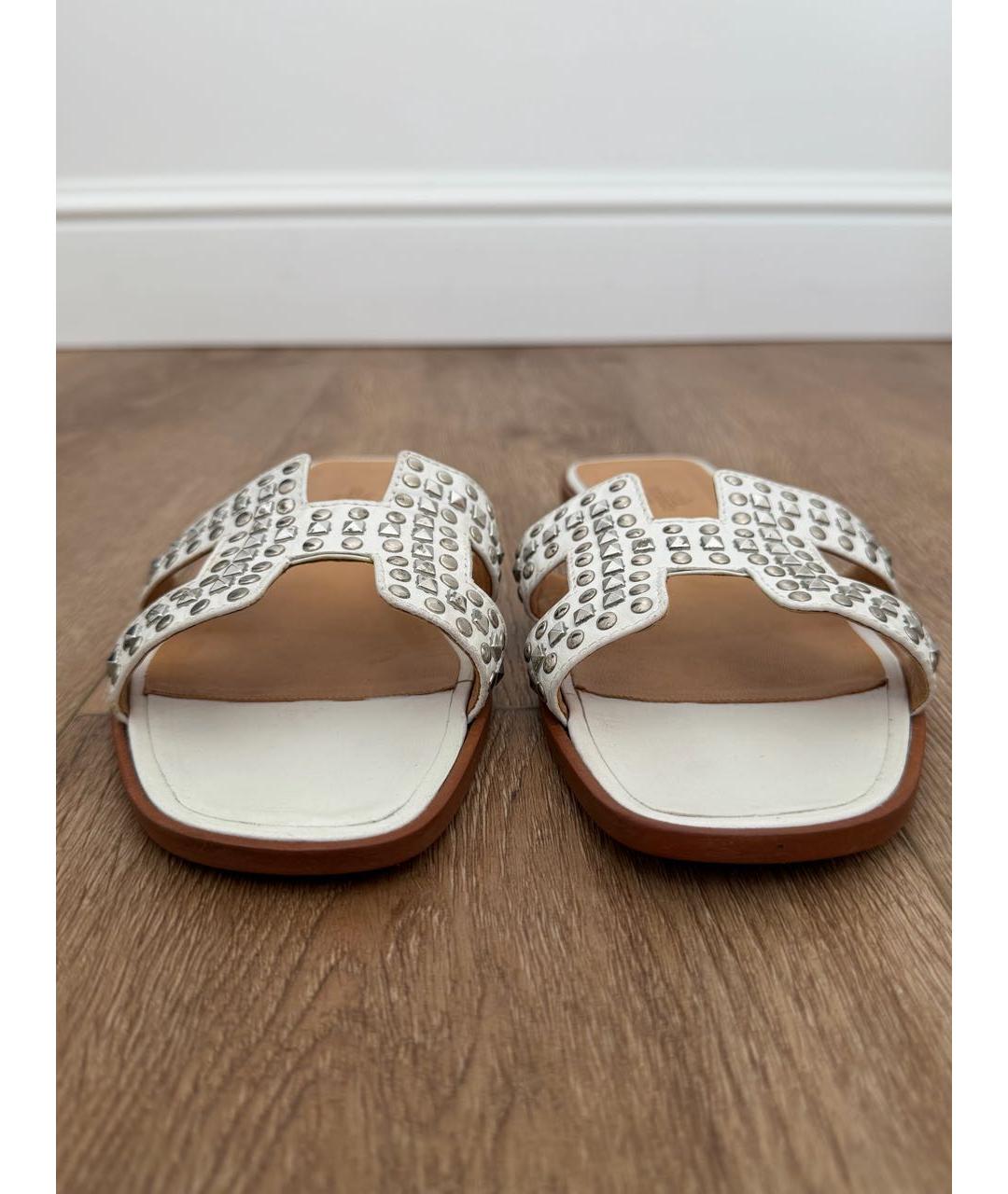 HERMES Белые кожаные шлепанцы, фото 2