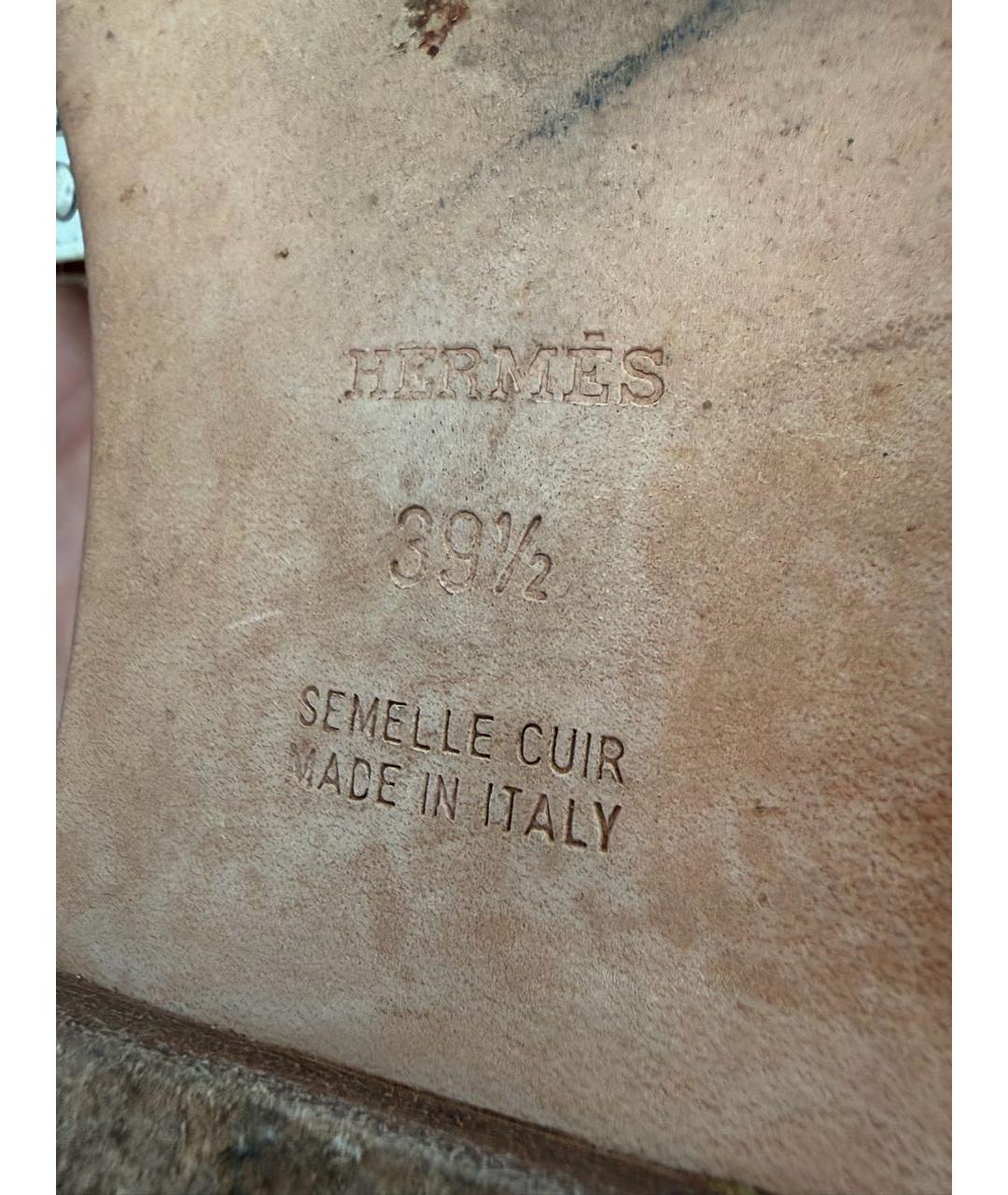 HERMES Белые кожаные шлепанцы, фото 6