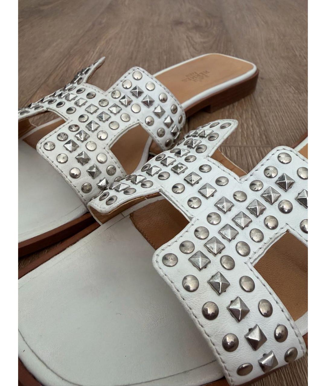 HERMES Белые кожаные шлепанцы, фото 7