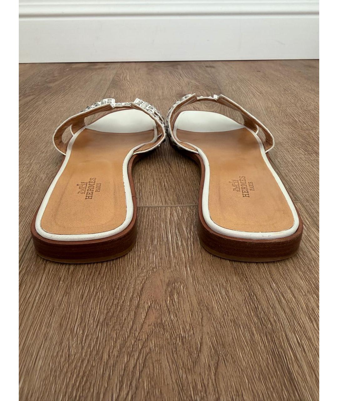 HERMES Белые кожаные шлепанцы, фото 4