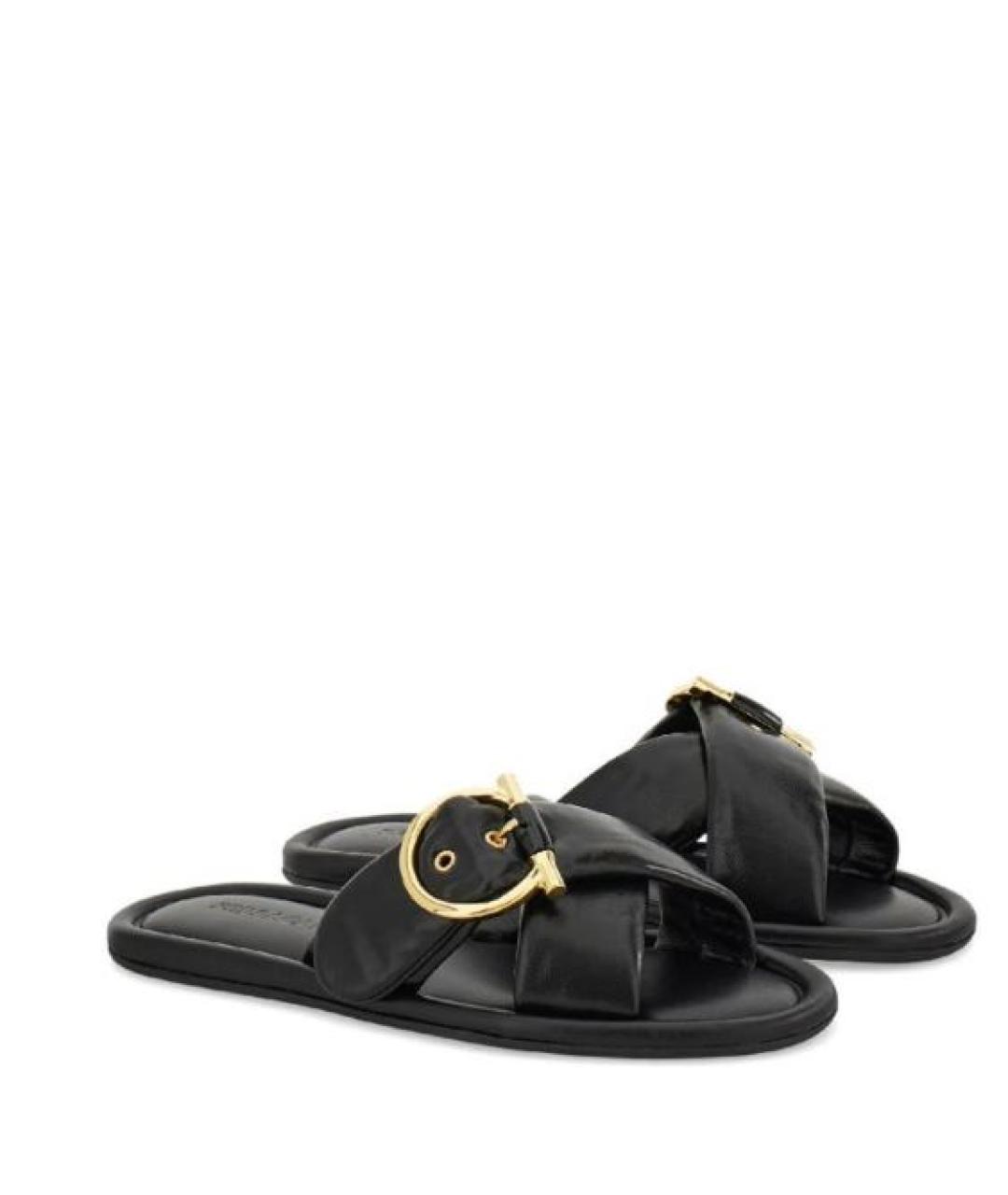 FERRAGAMO Черные кожаные шлепанцы, фото 2