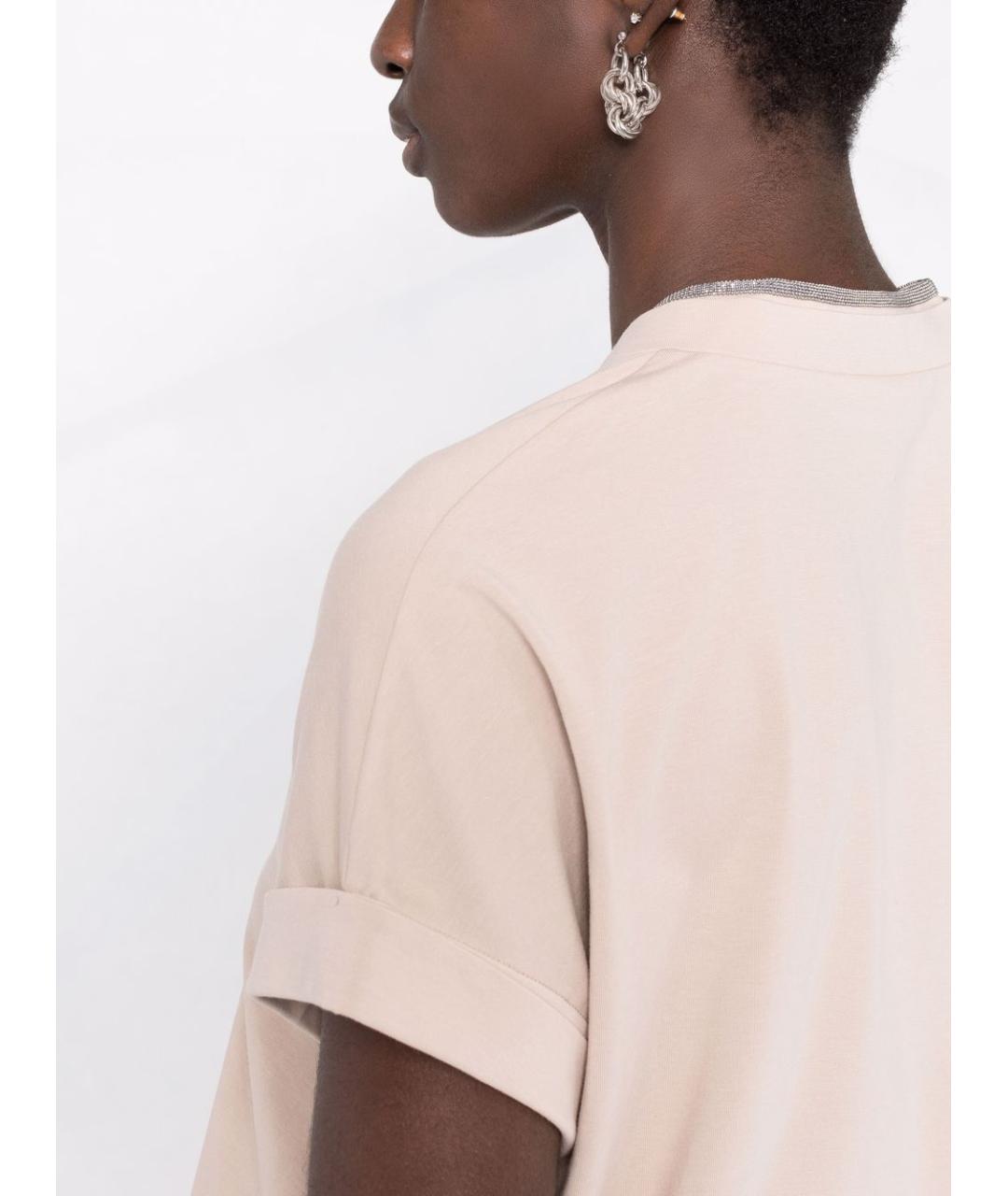 BRUNELLO CUCINELLI Бежевая хлопковая футболка, фото 2