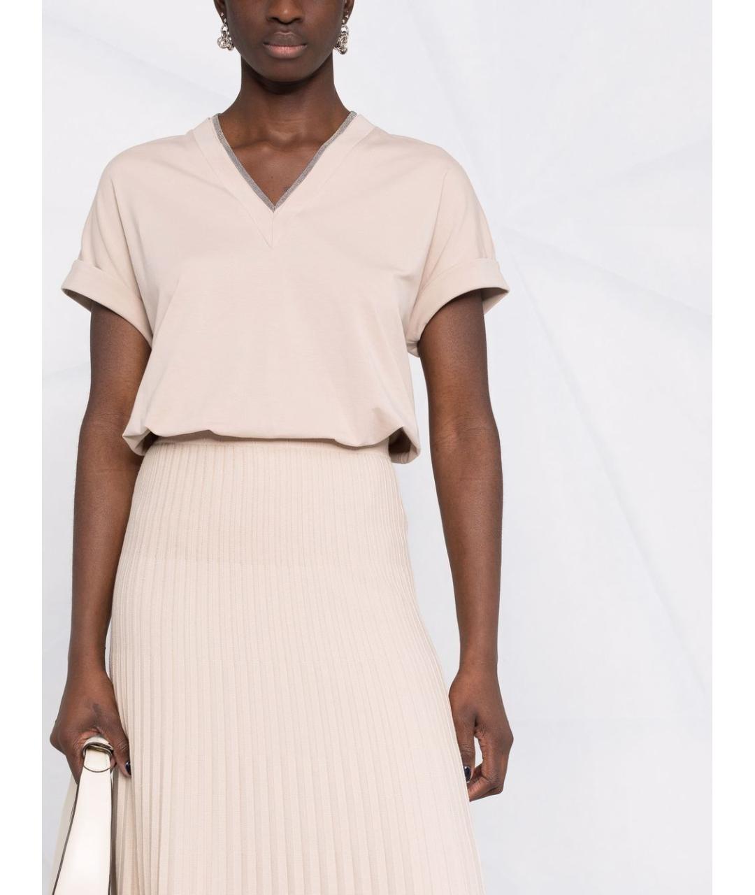 BRUNELLO CUCINELLI Бежевая хлопковая футболка, фото 3