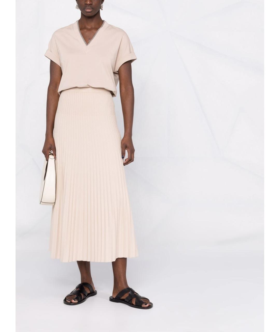 BRUNELLO CUCINELLI Бежевая хлопковая футболка, фото 4