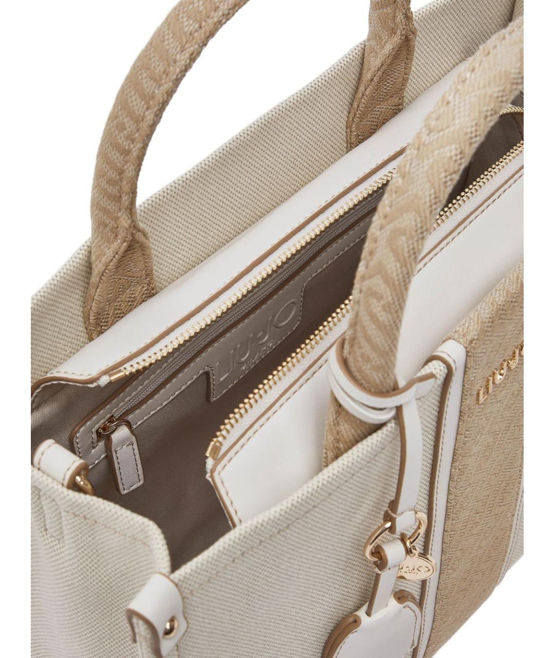 LIU JO Бежевая тканевая сумка тоут, фото 4