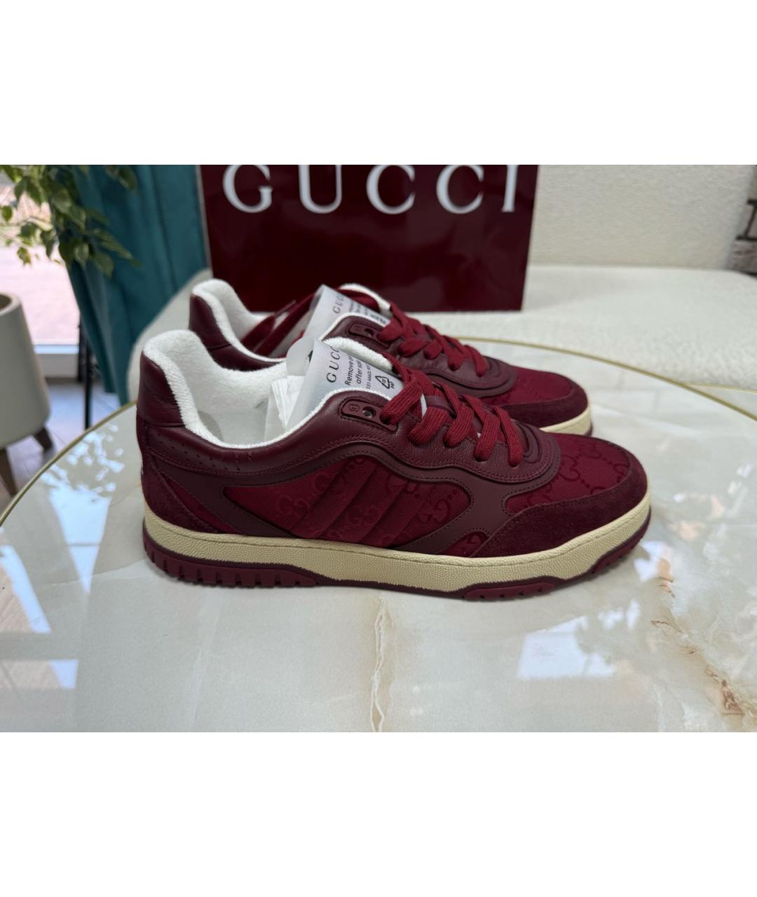 GUCCI Бордовые замшевые низкие кроссовки / кеды, фото 5