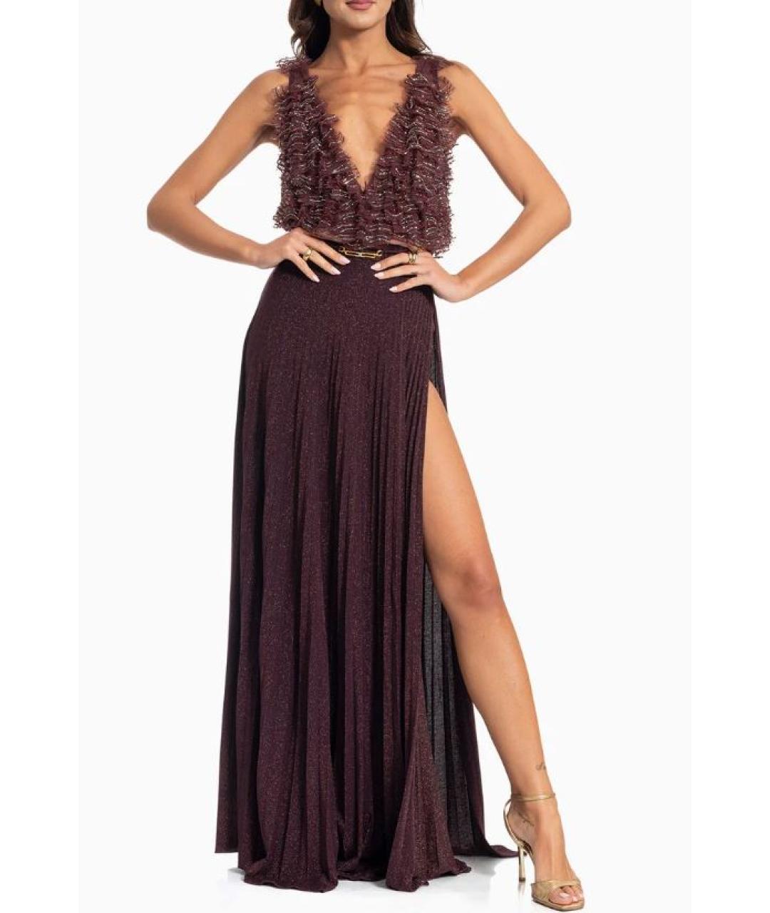 ELISABETTA FRANCHI Бордовое вискозное вечернее платье, фото 2