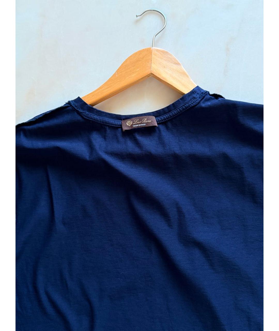 LORO PIANA Темно-синяя хлопковая футболка, фото 3