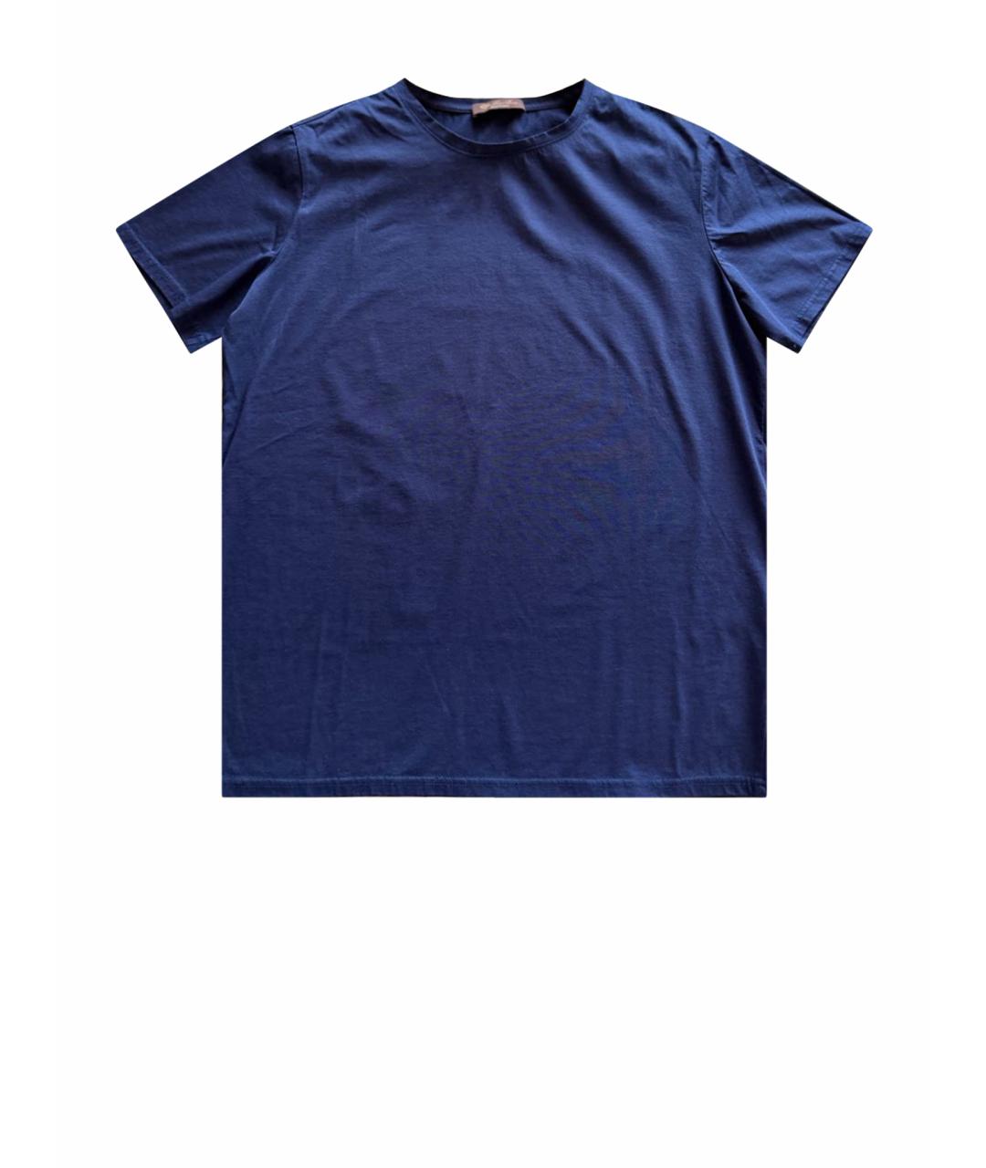 LORO PIANA Темно-синяя хлопковая футболка, фото 1