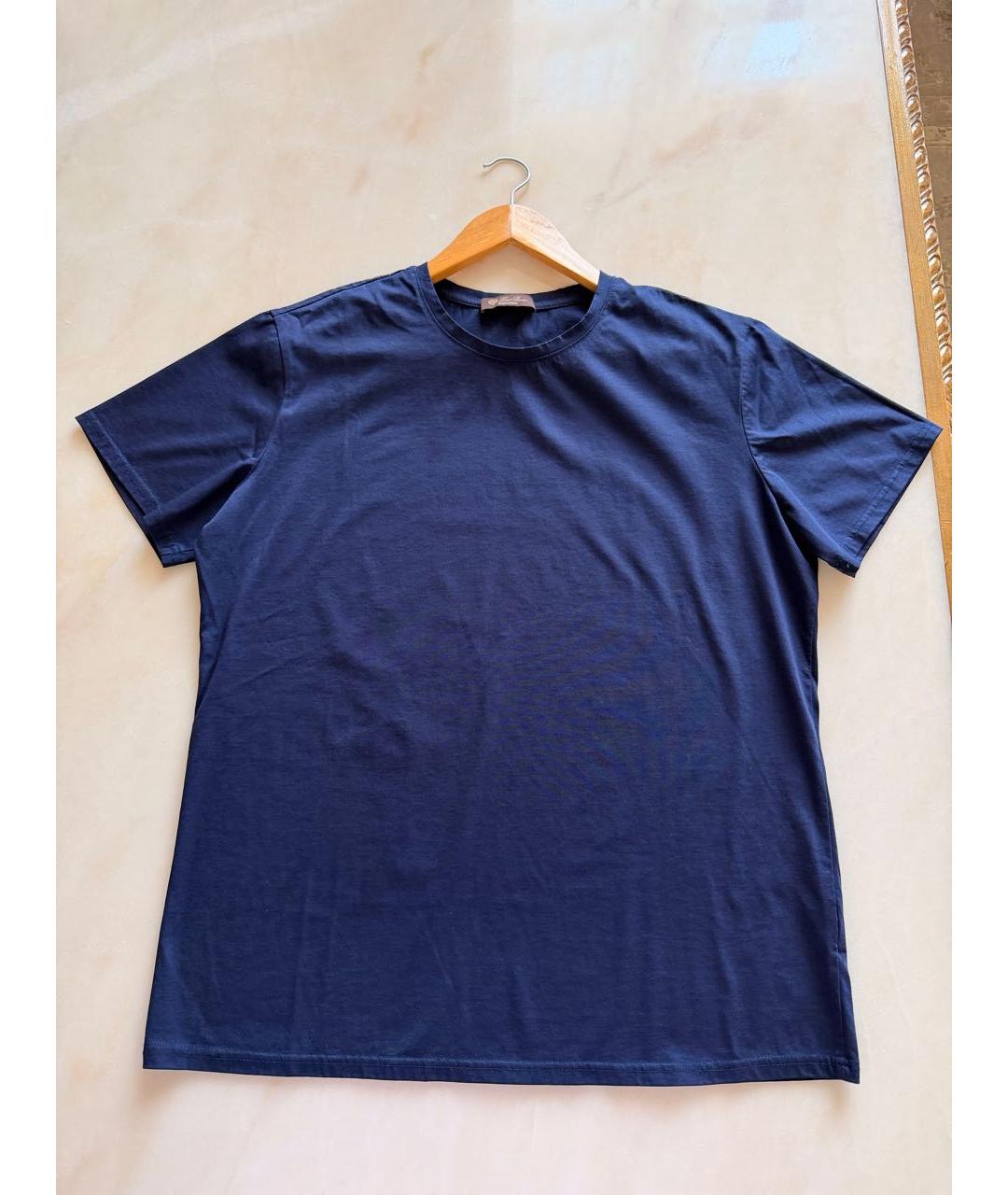 LORO PIANA Темно-синяя хлопковая футболка, фото 5