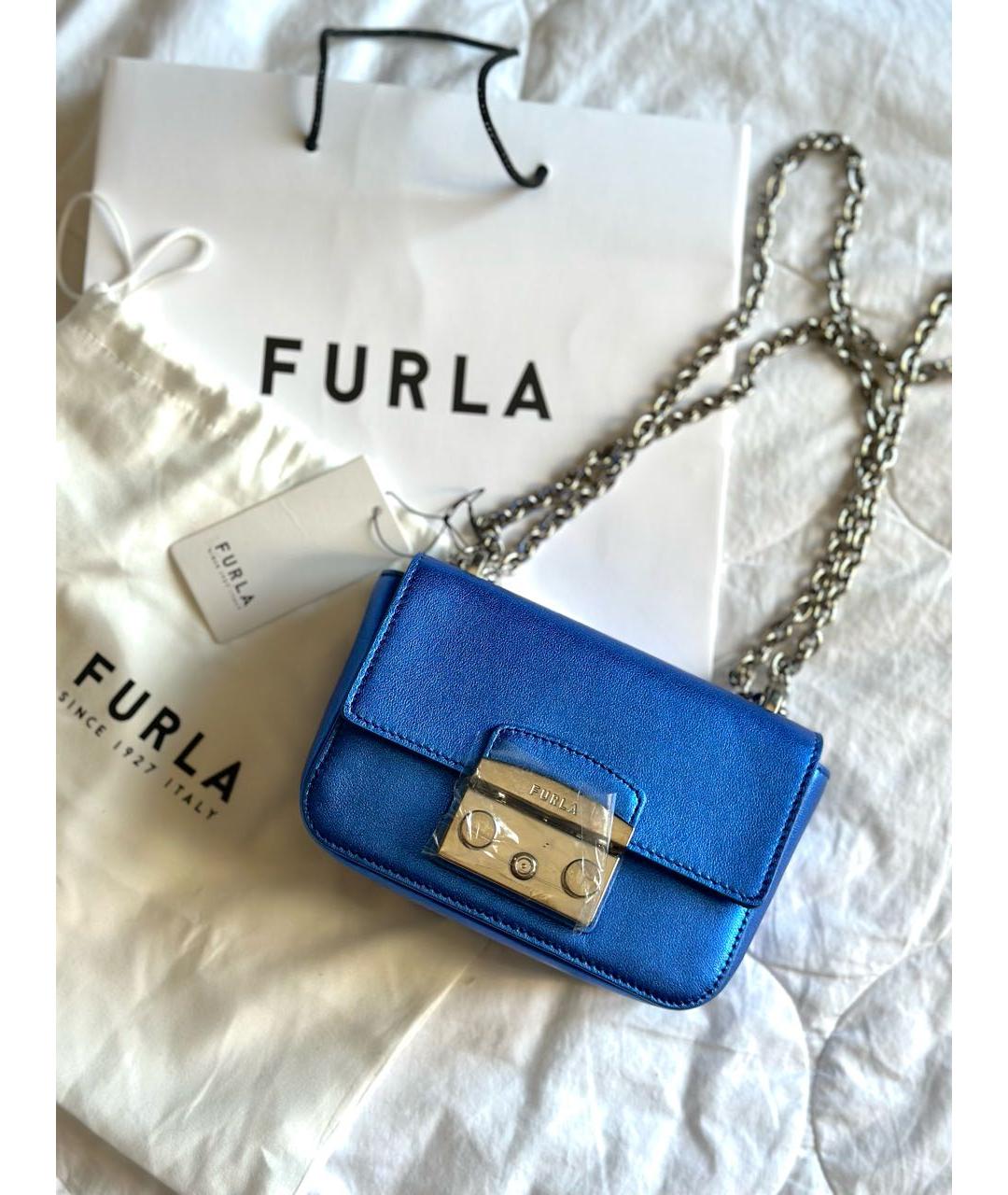 FURLA Синяя кожаная сумка через плечо, фото 5