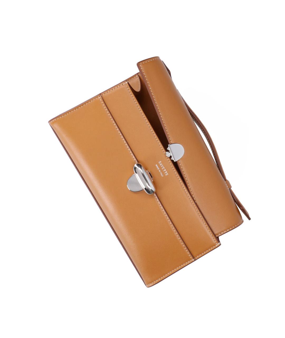 Savette Коричневая кожаная сумка с короткими ручками, фото 4